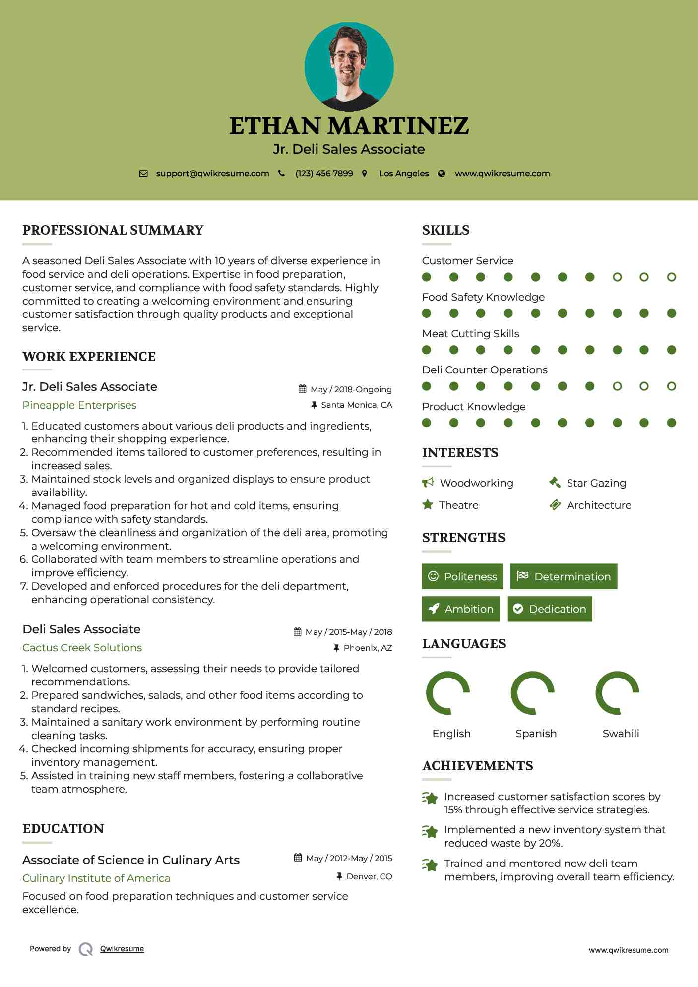Jr. Deli Sales Associate Resume Template
