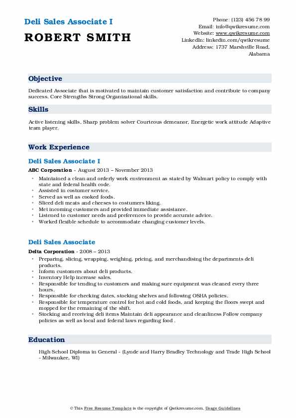 Deli Sales Associate Resume Samples QwikResume