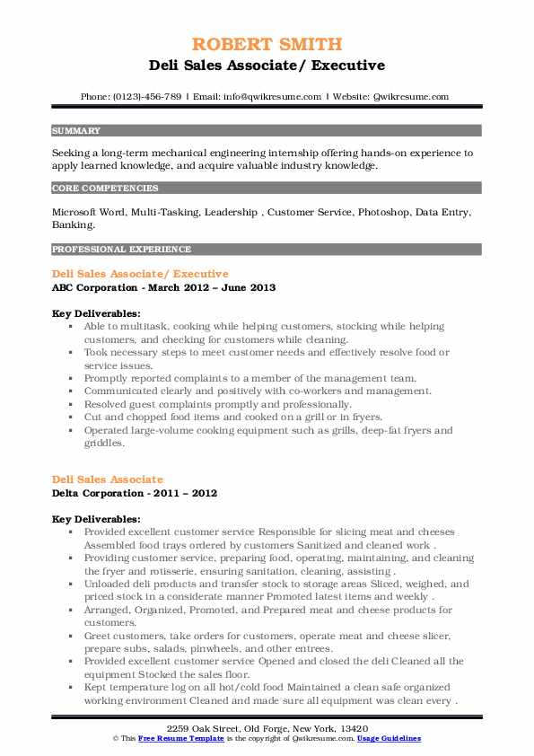 Deli Sales Associate Resume Samples QwikResume