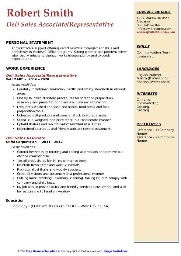 Deli Sales Associate Resume Samples QwikResume