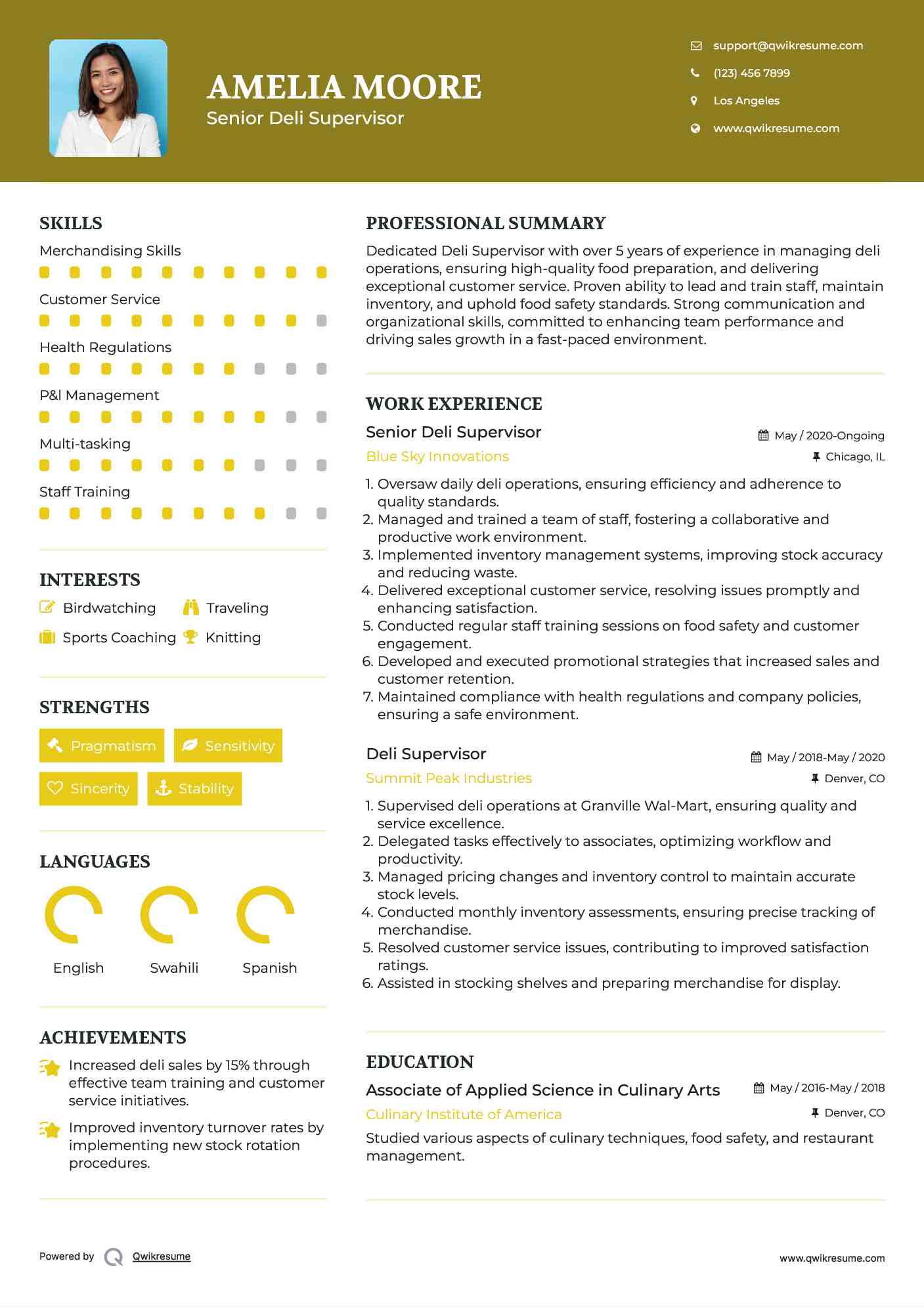 Senior Deli Supervisor Resume Template
