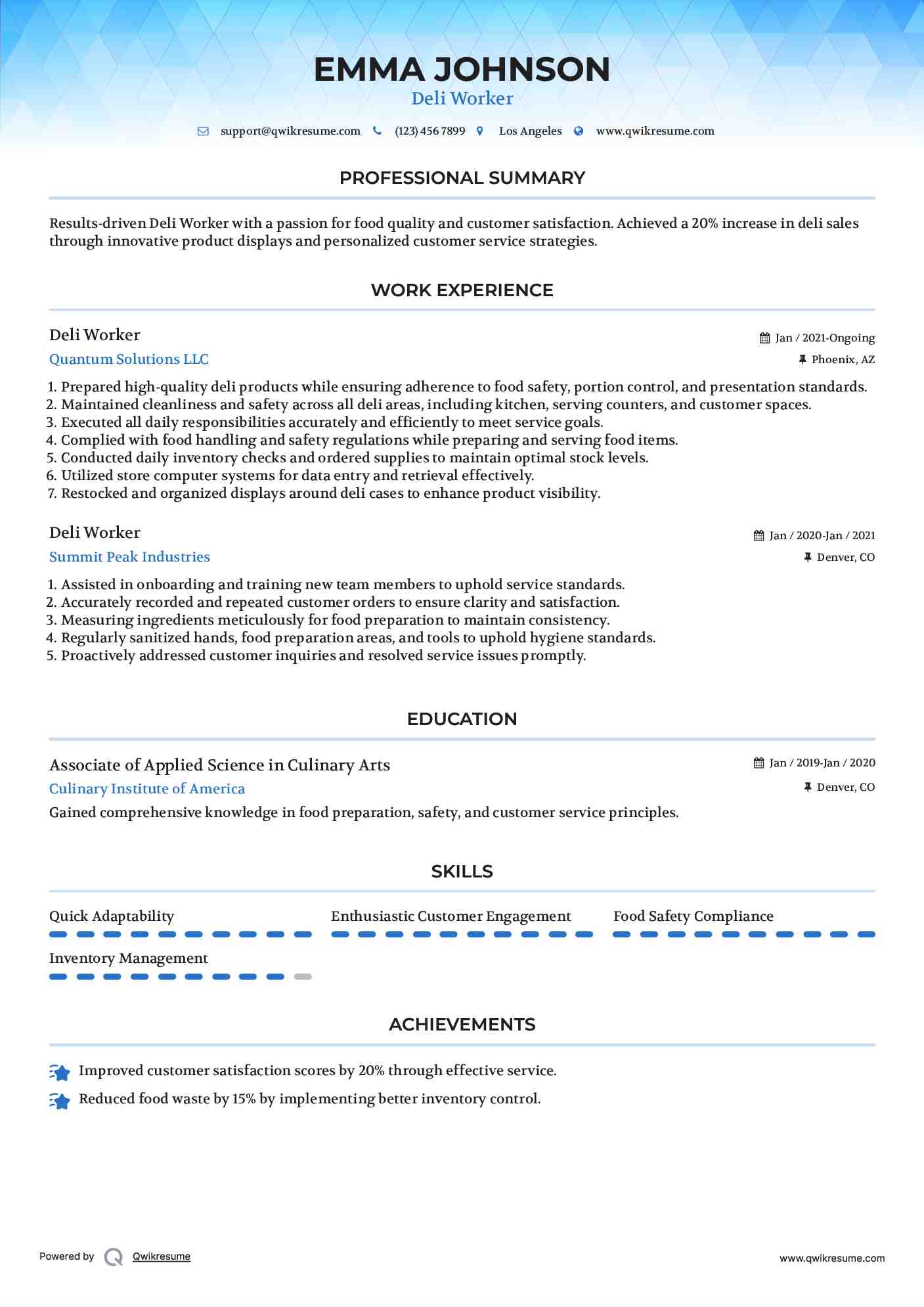 Deli Worker Resume Samples QwikResume