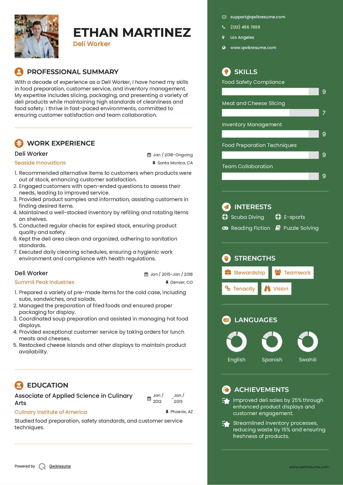 Deli Worker Resume Samples QwikResume