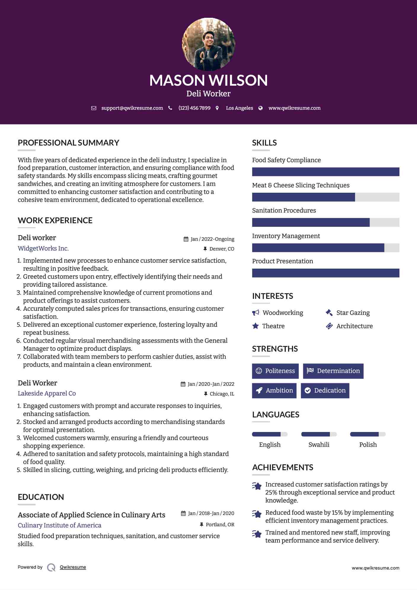 Deli worker Resume Example