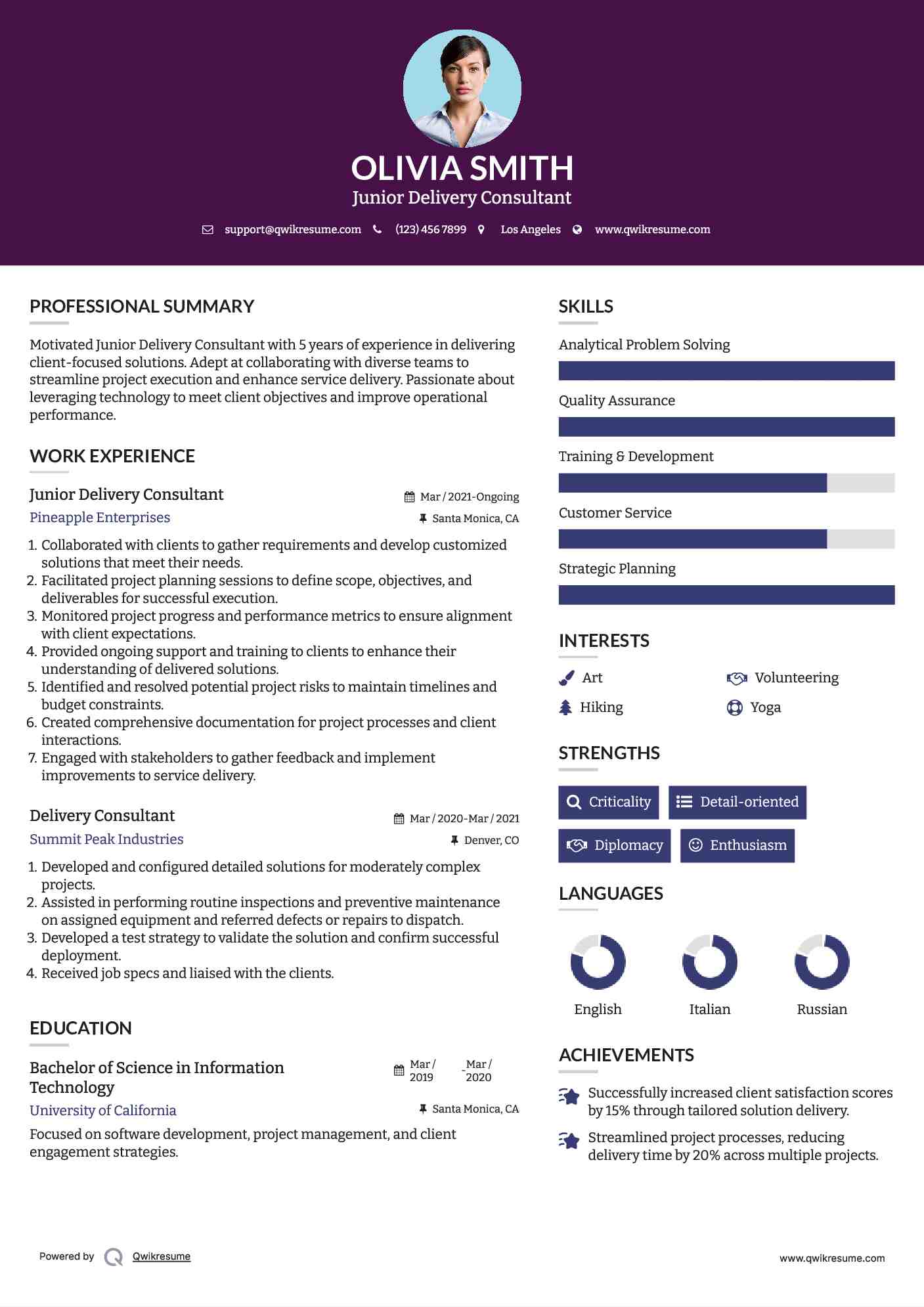 Junior Delivery Consultant Resume Format
