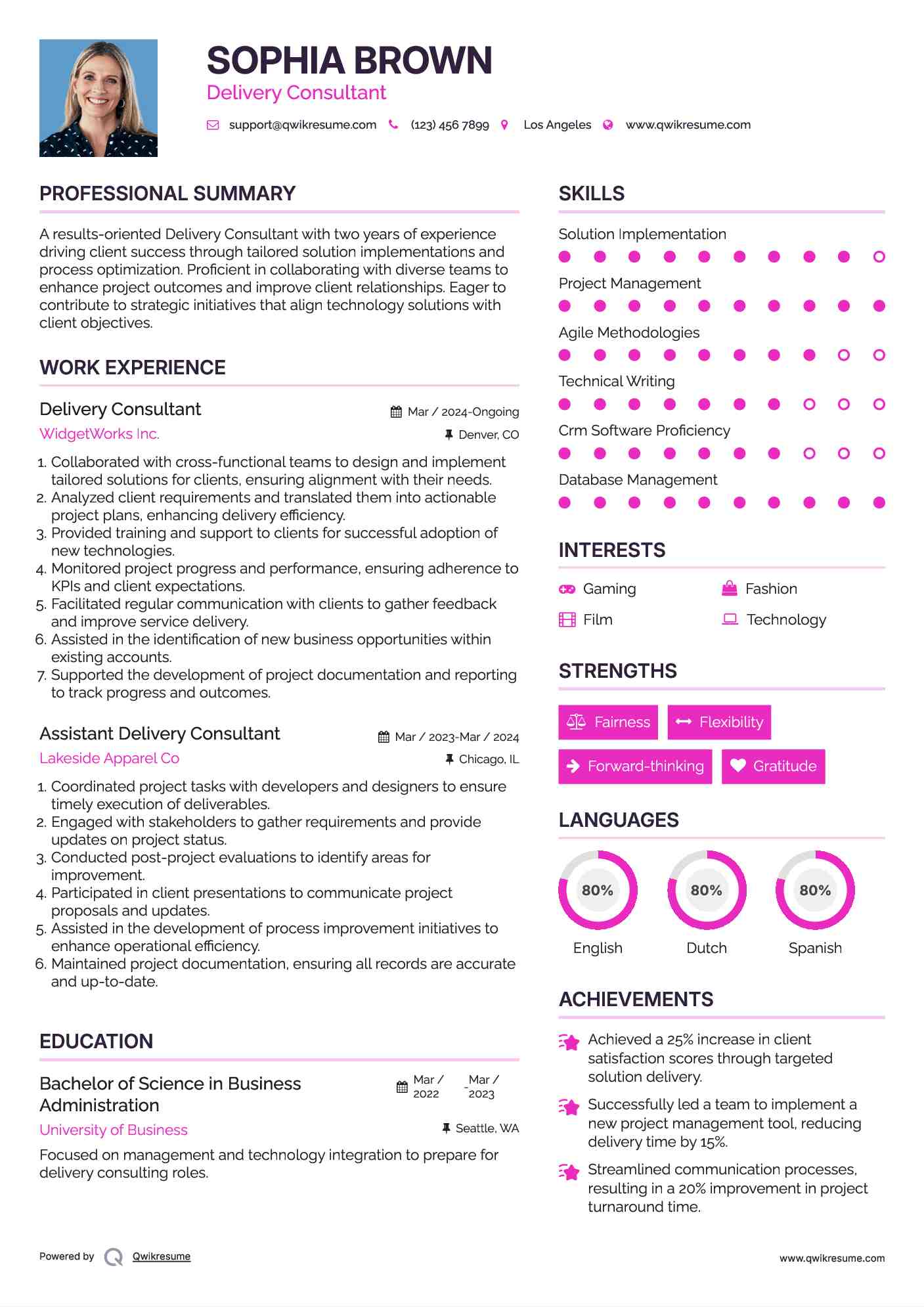 Delivery Consultant Resume Sample