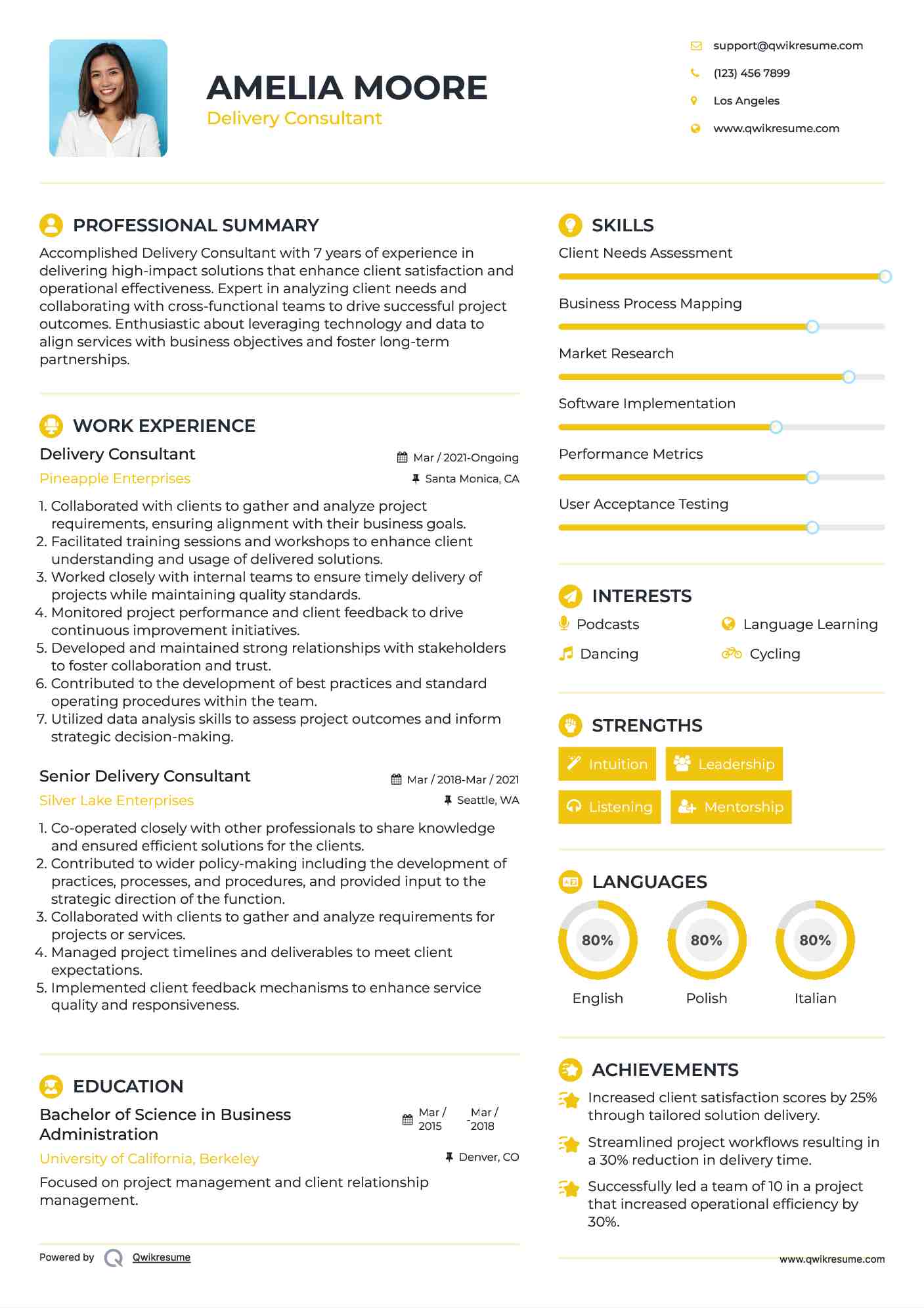 Delivery Consultant Resume Sample