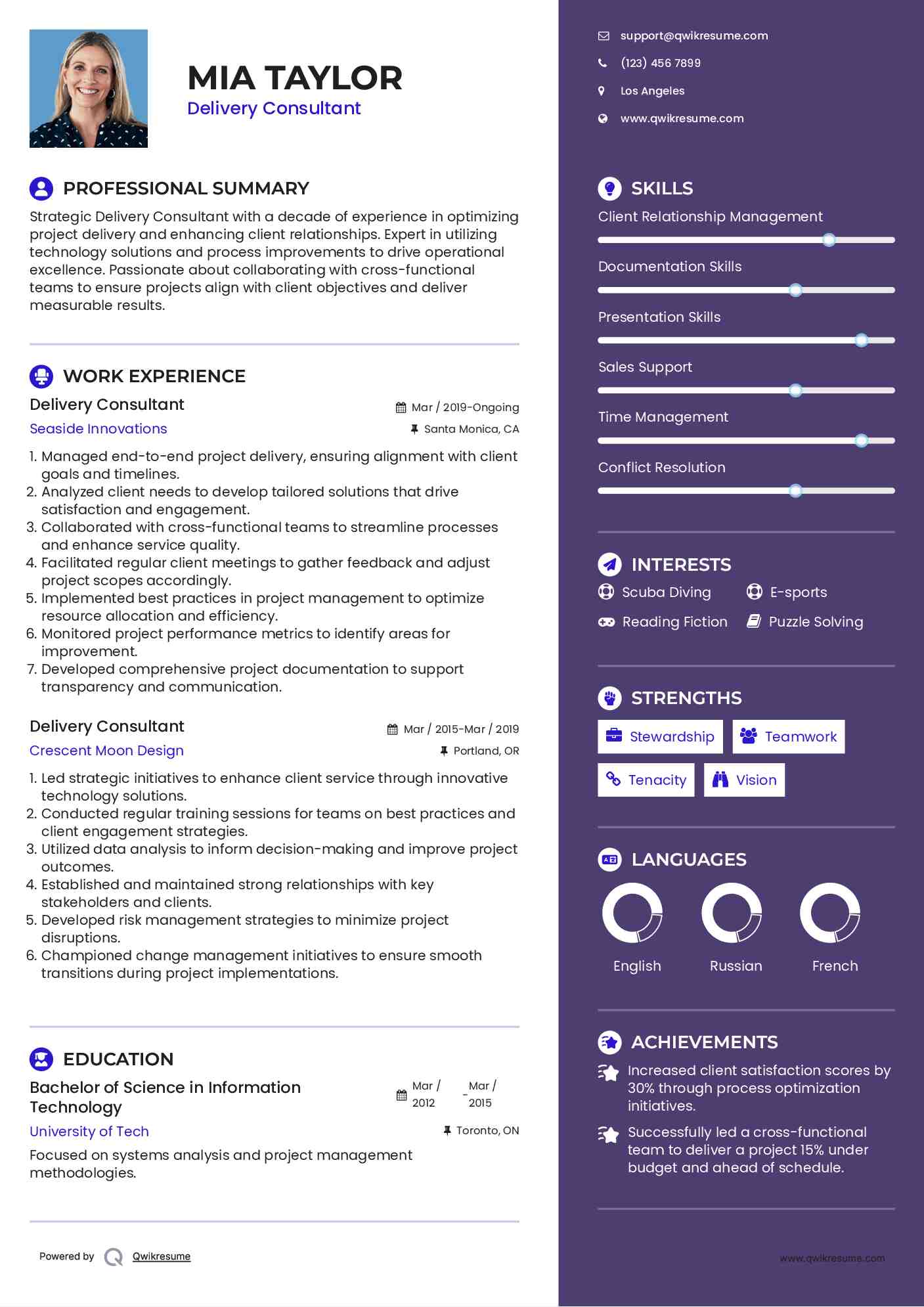 Delivery Consultant Resume Template