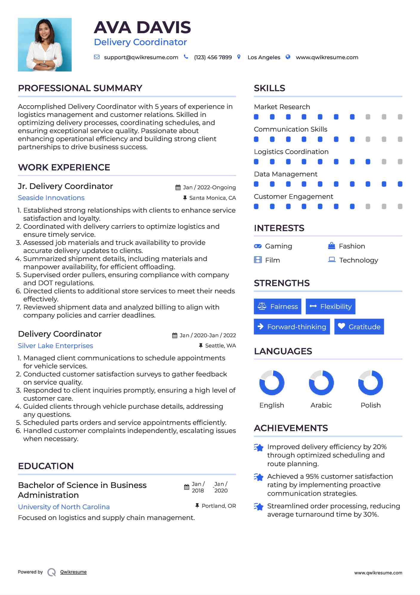 Jr. Delivery Coordinator Resume Sample