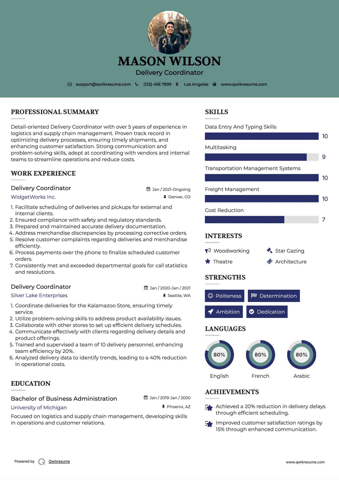 Delivery Coordinator Resume Format