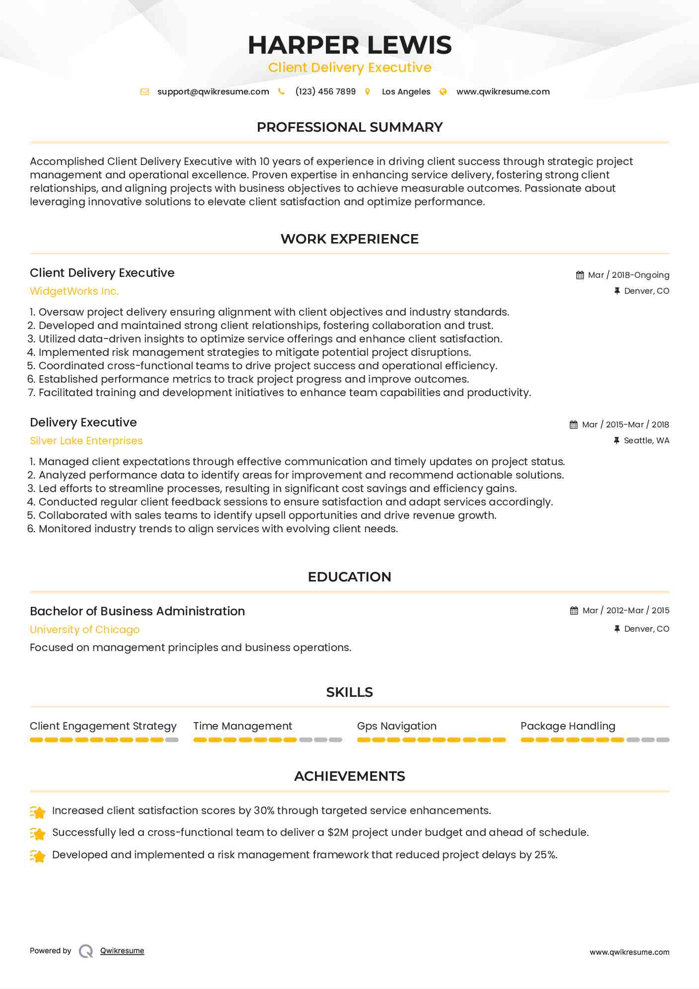 Client Delivery Executive
 Resume Template