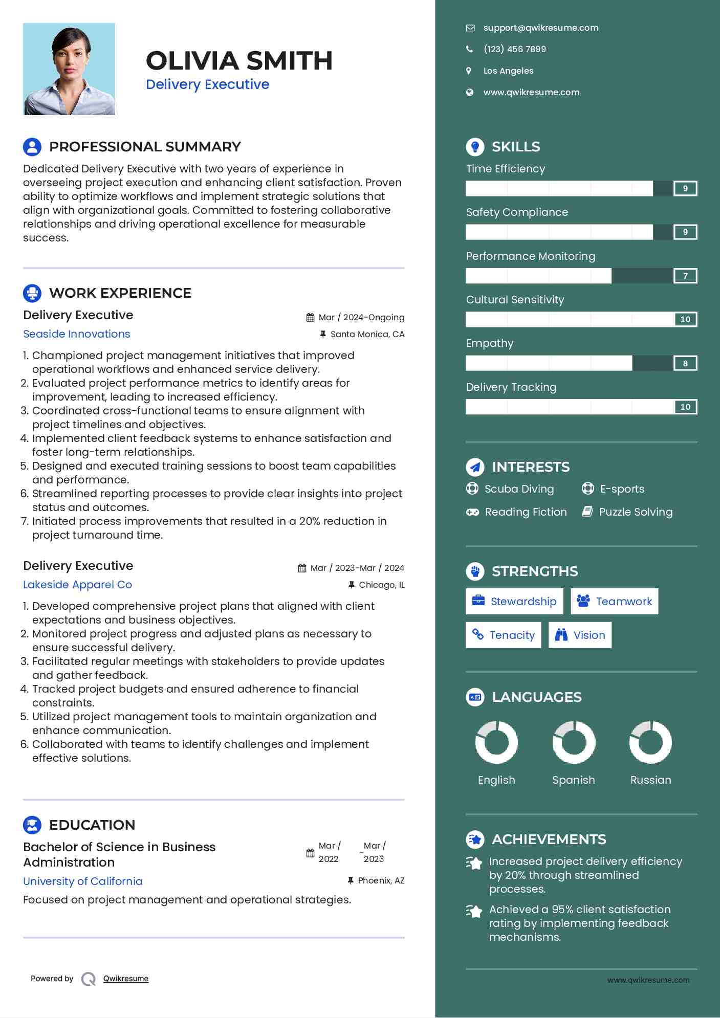 Delivery Executive Resume Sample