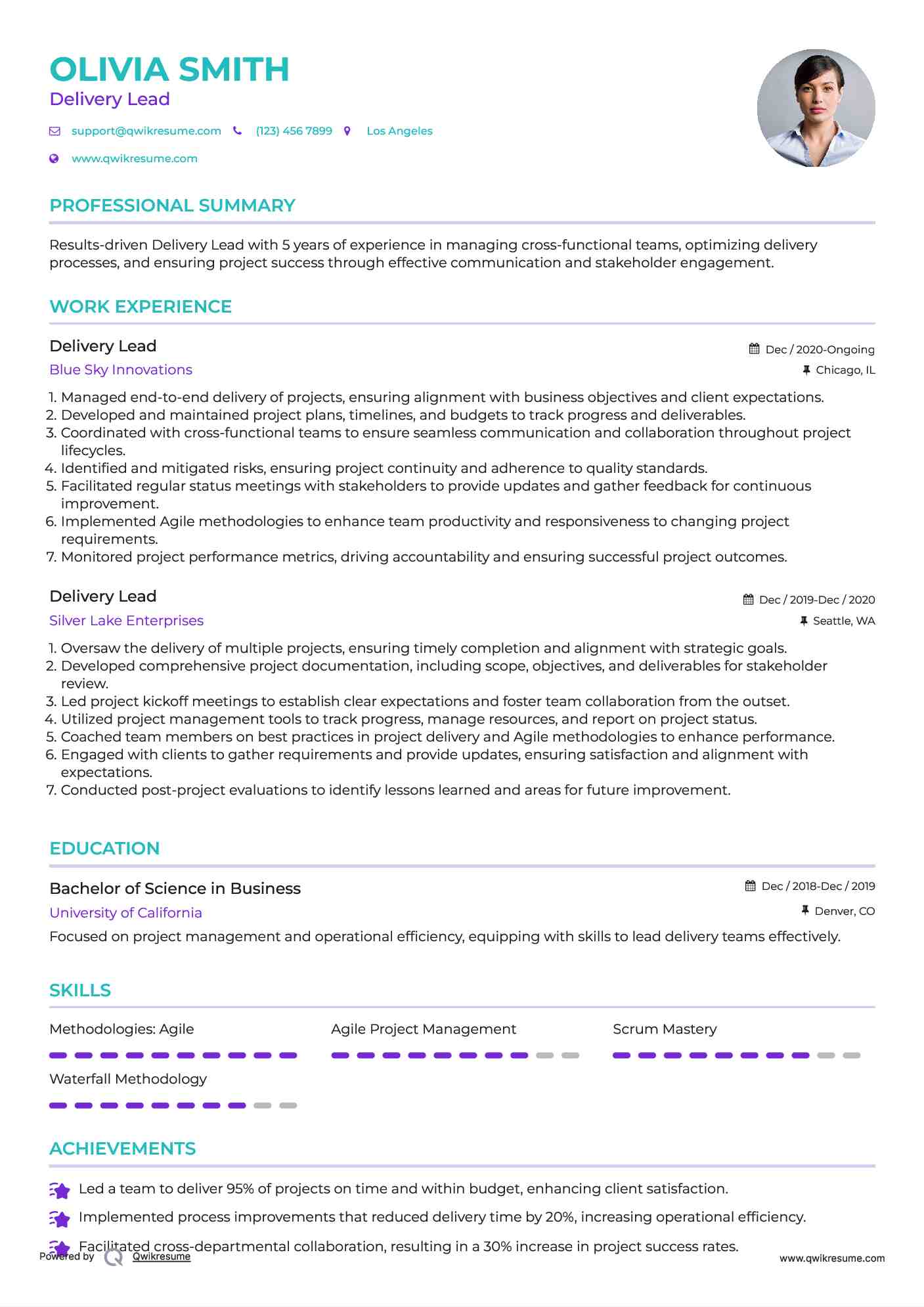 Delivery Lead Resume Example