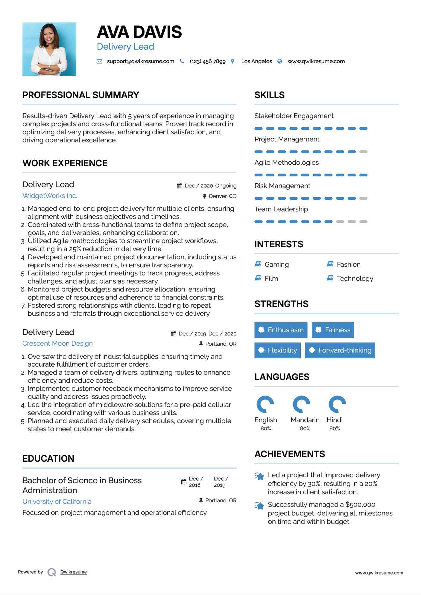 Delivery Lead Resume Sample