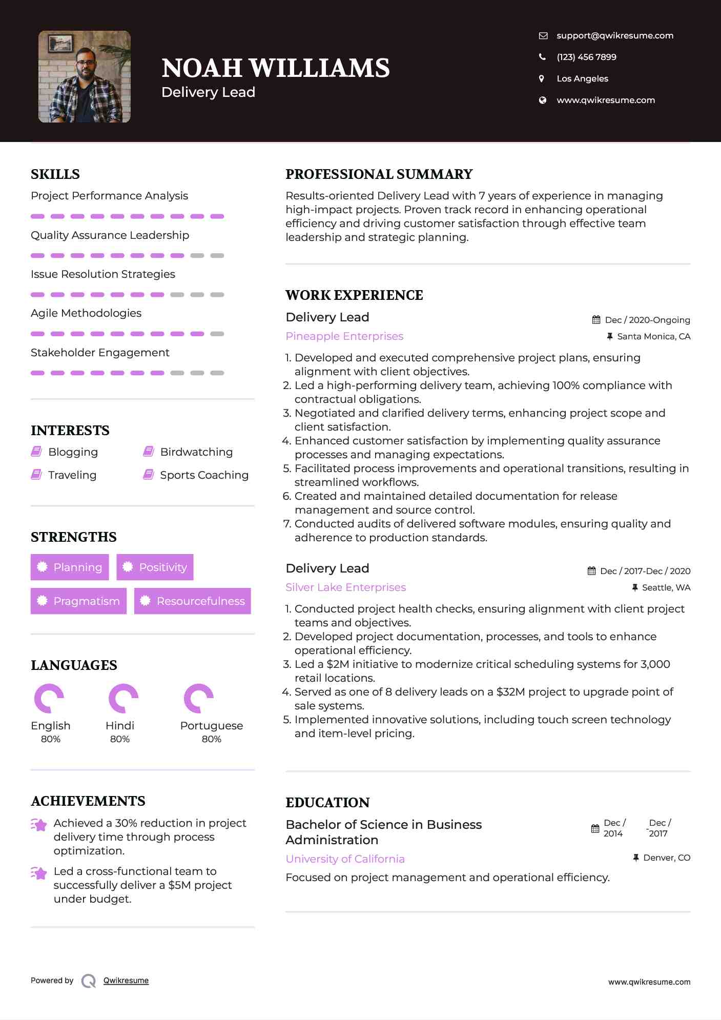Delivery Lead Resume Format