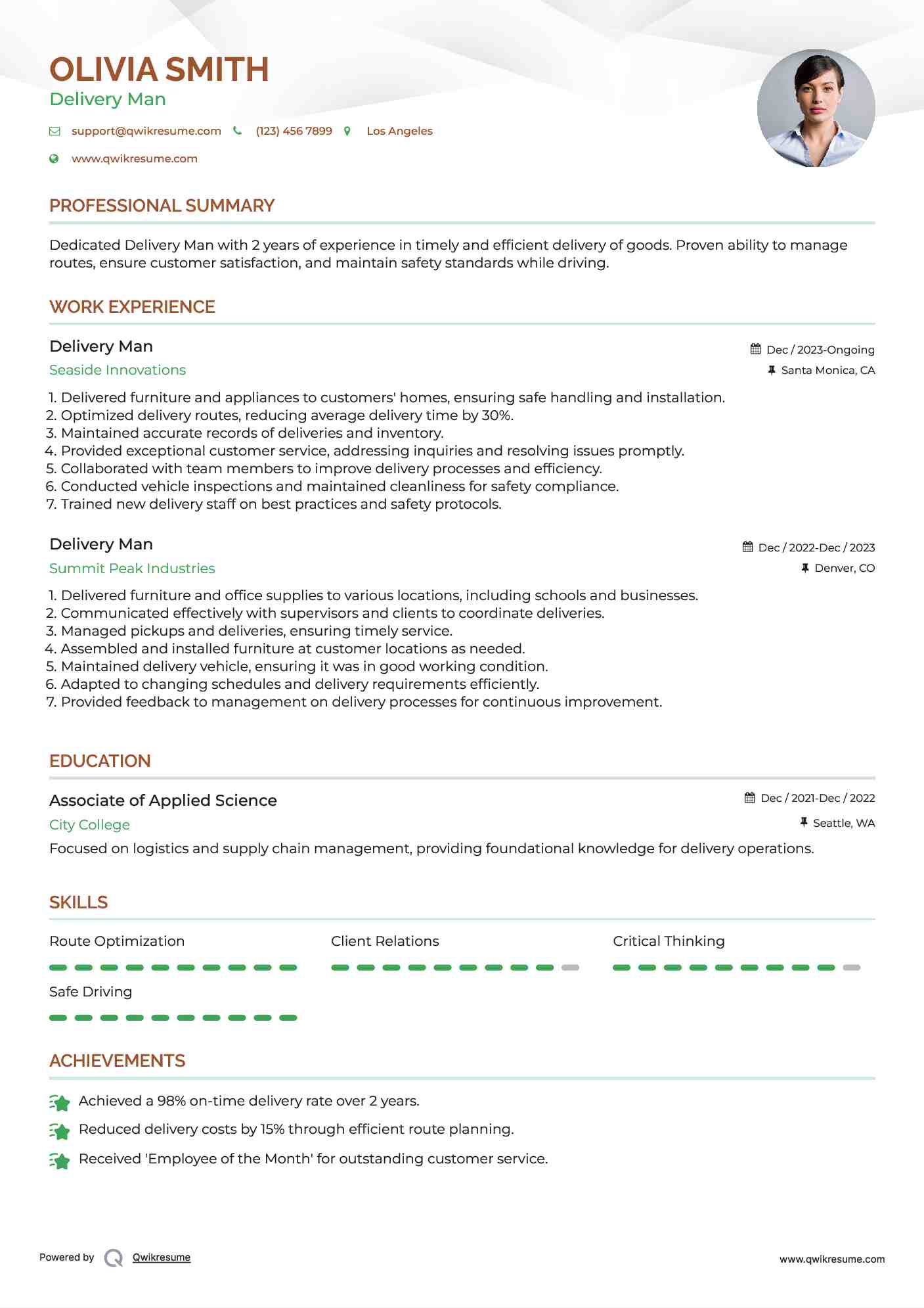 Delivery Man Resume Model