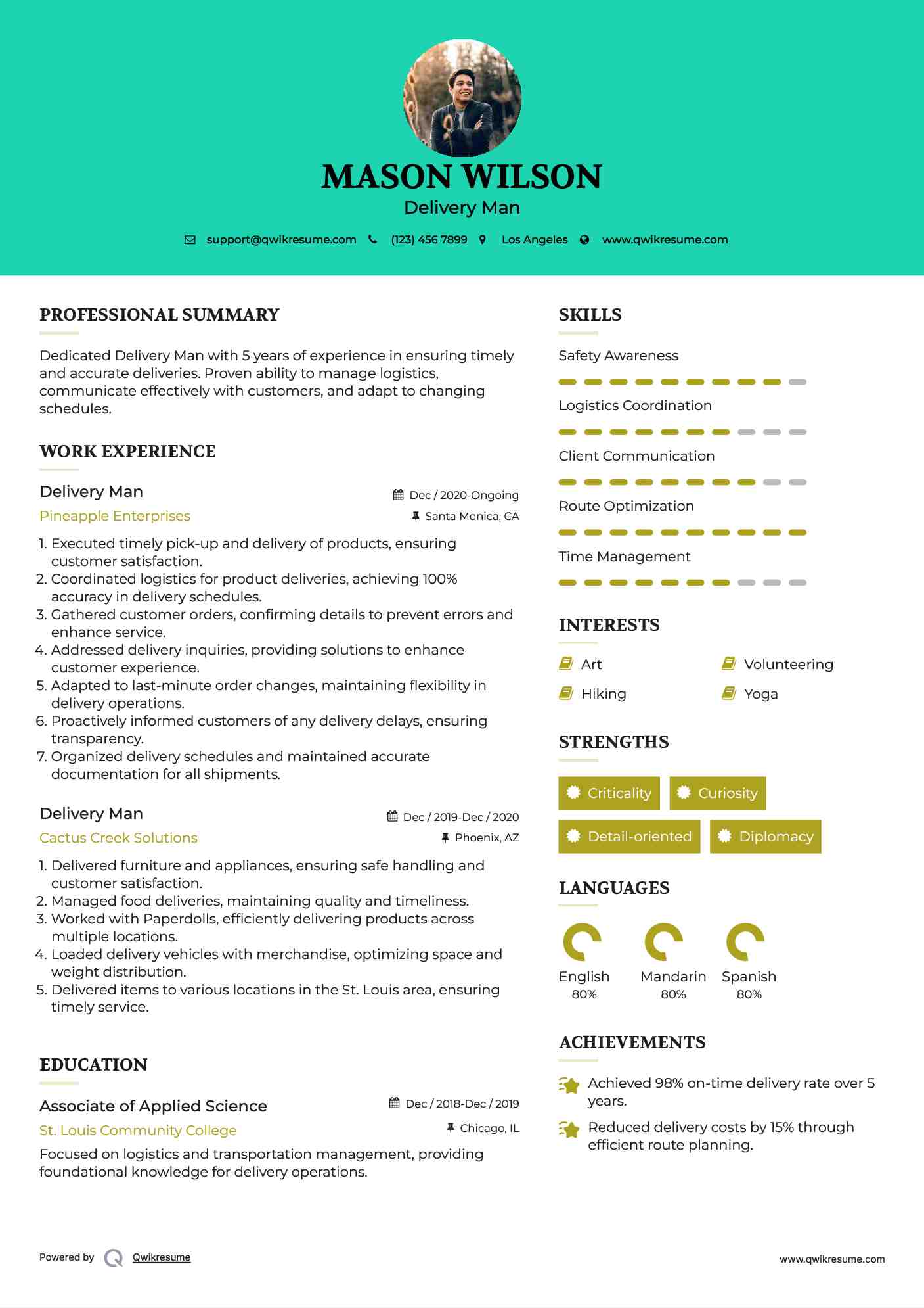 Delivery Man Resume Sample