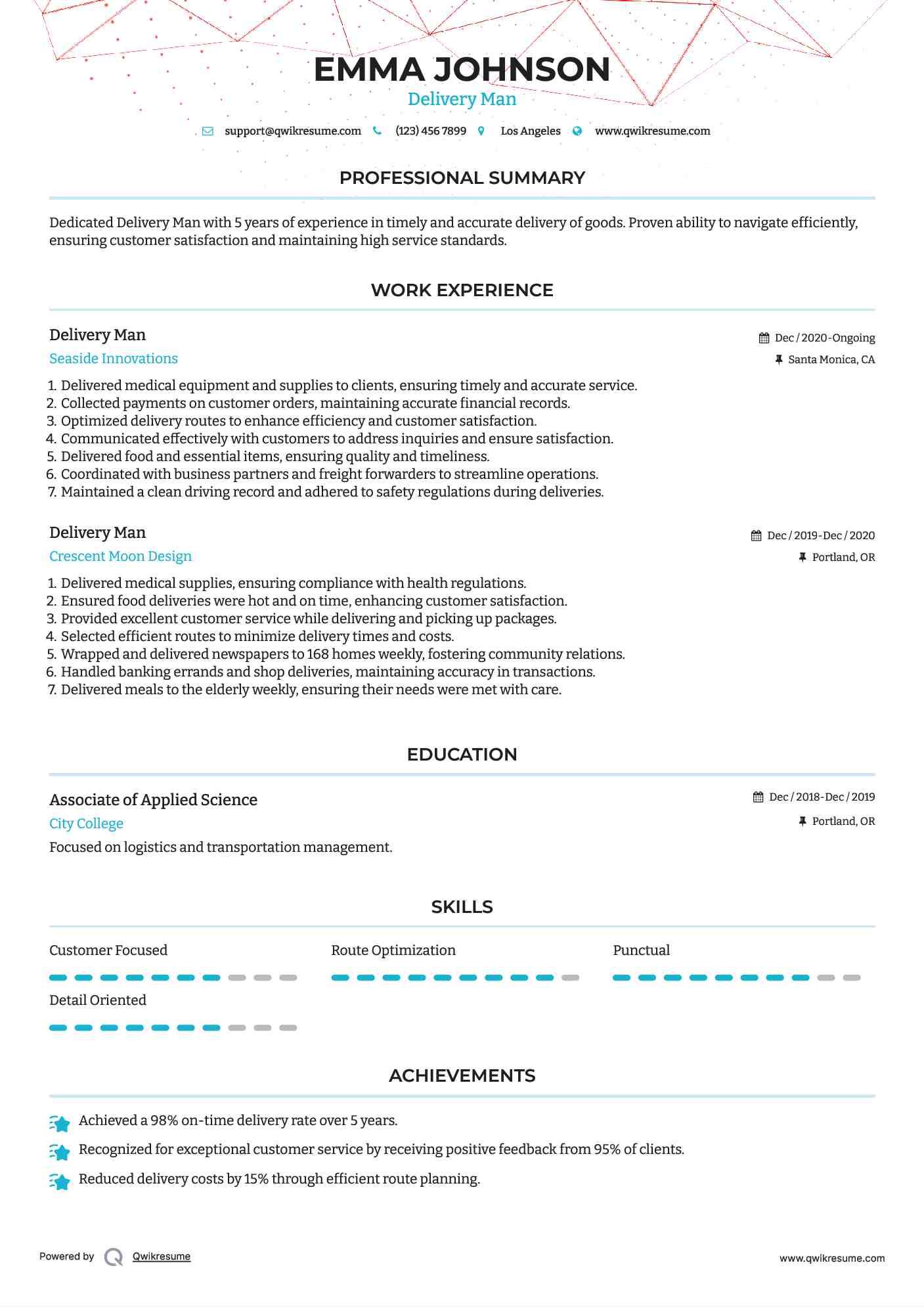 Delivery Man Resume Format