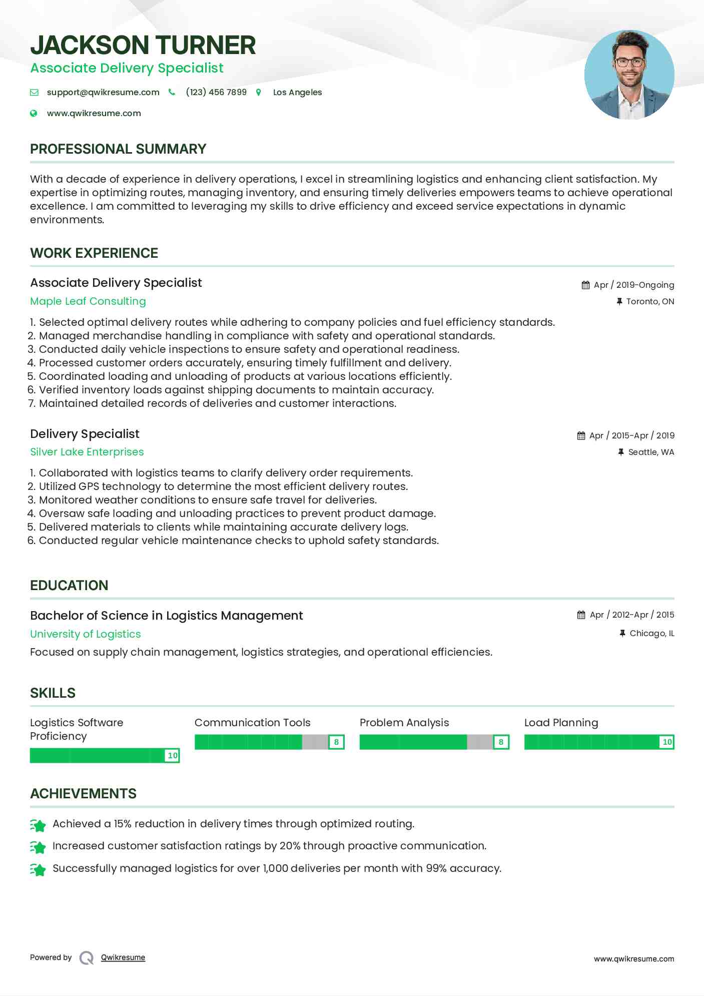 Associate Delivery Specialist Resume Template