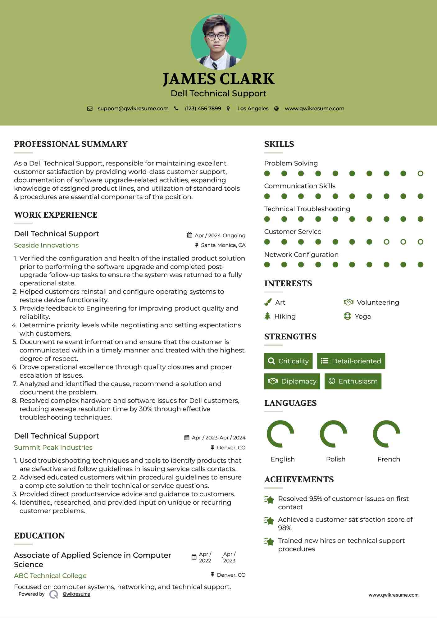 Dell Technical Support Resume Sample