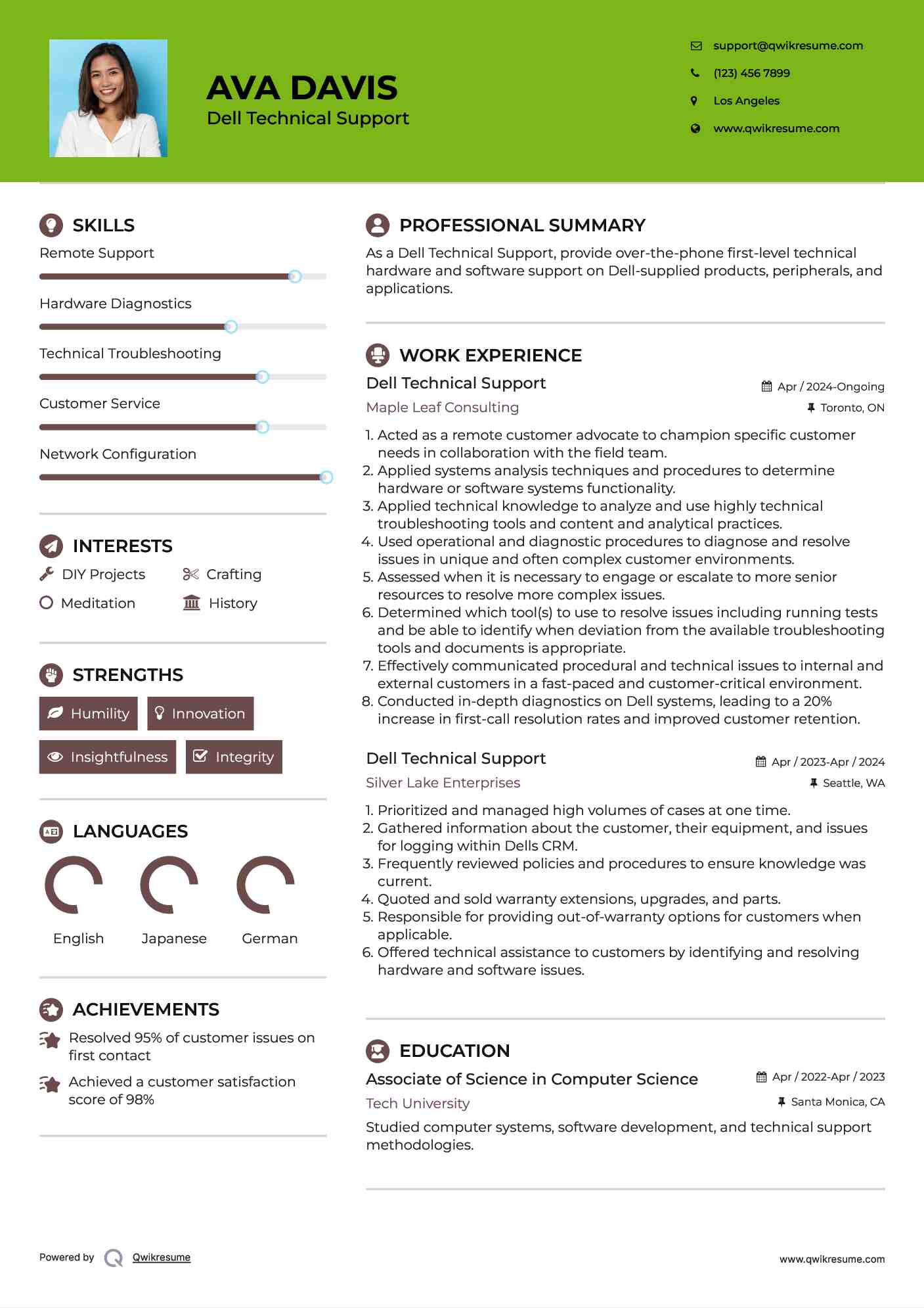Dell Technical Support Resume Template