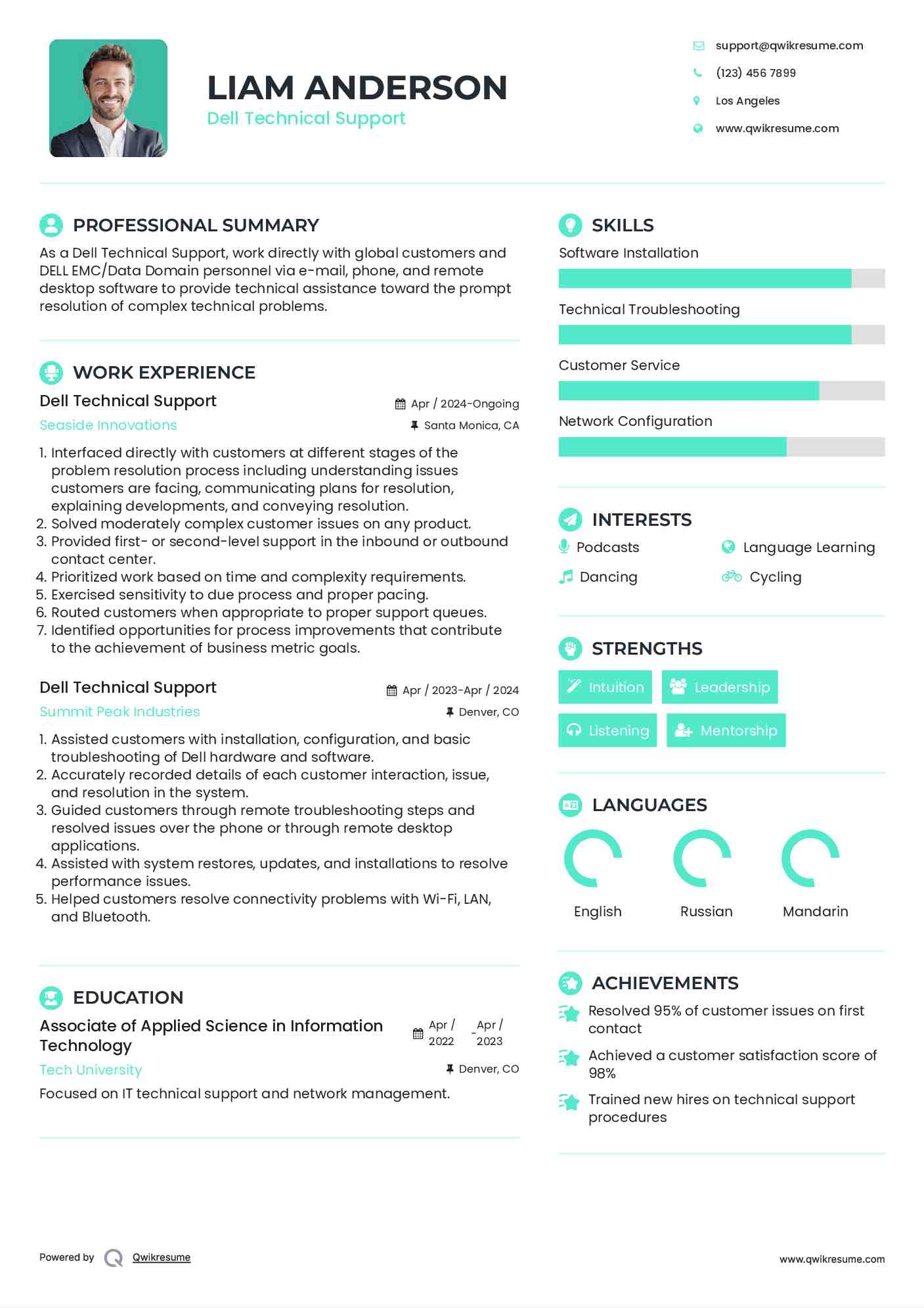 Dell Technical Support Resume Example