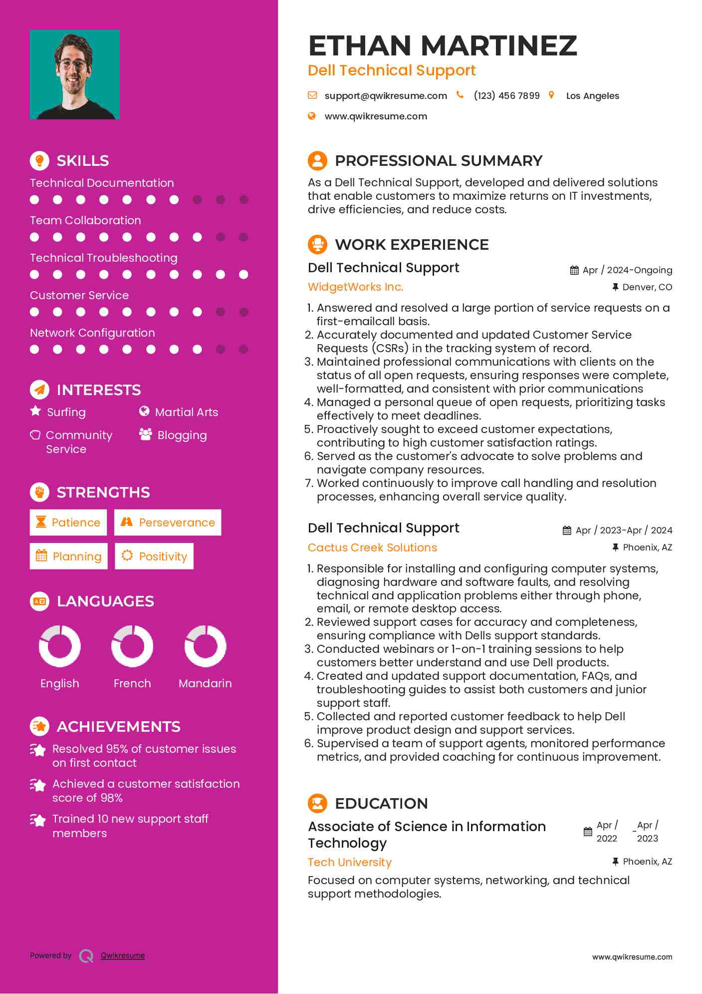 Dell Technical Support Resume Example