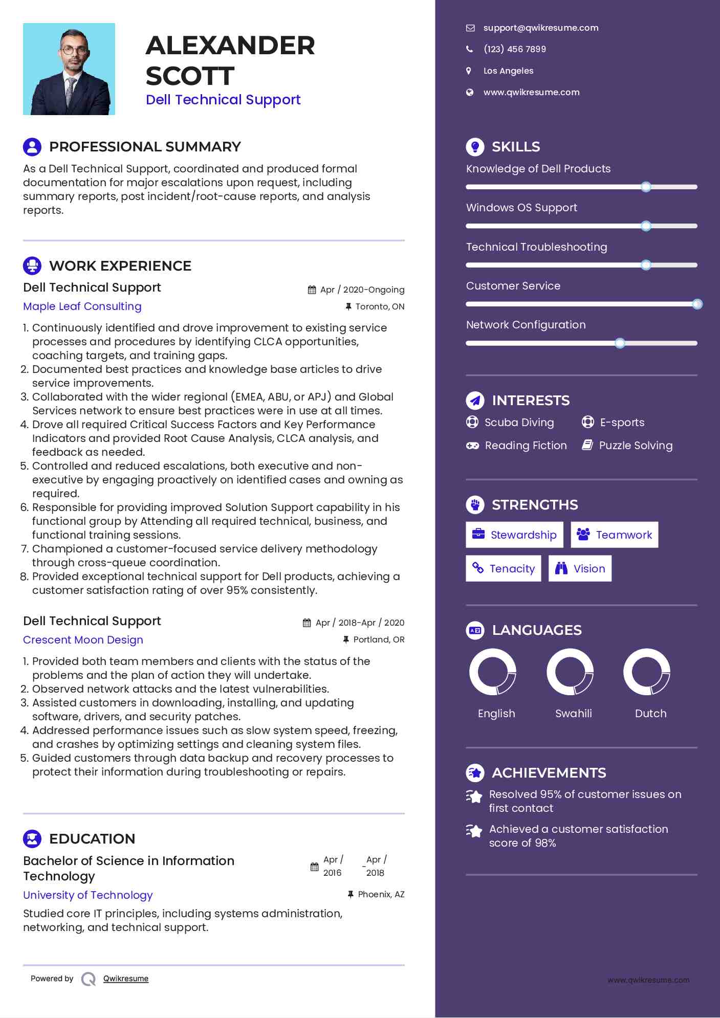 Dell Technical Support Resume Model
