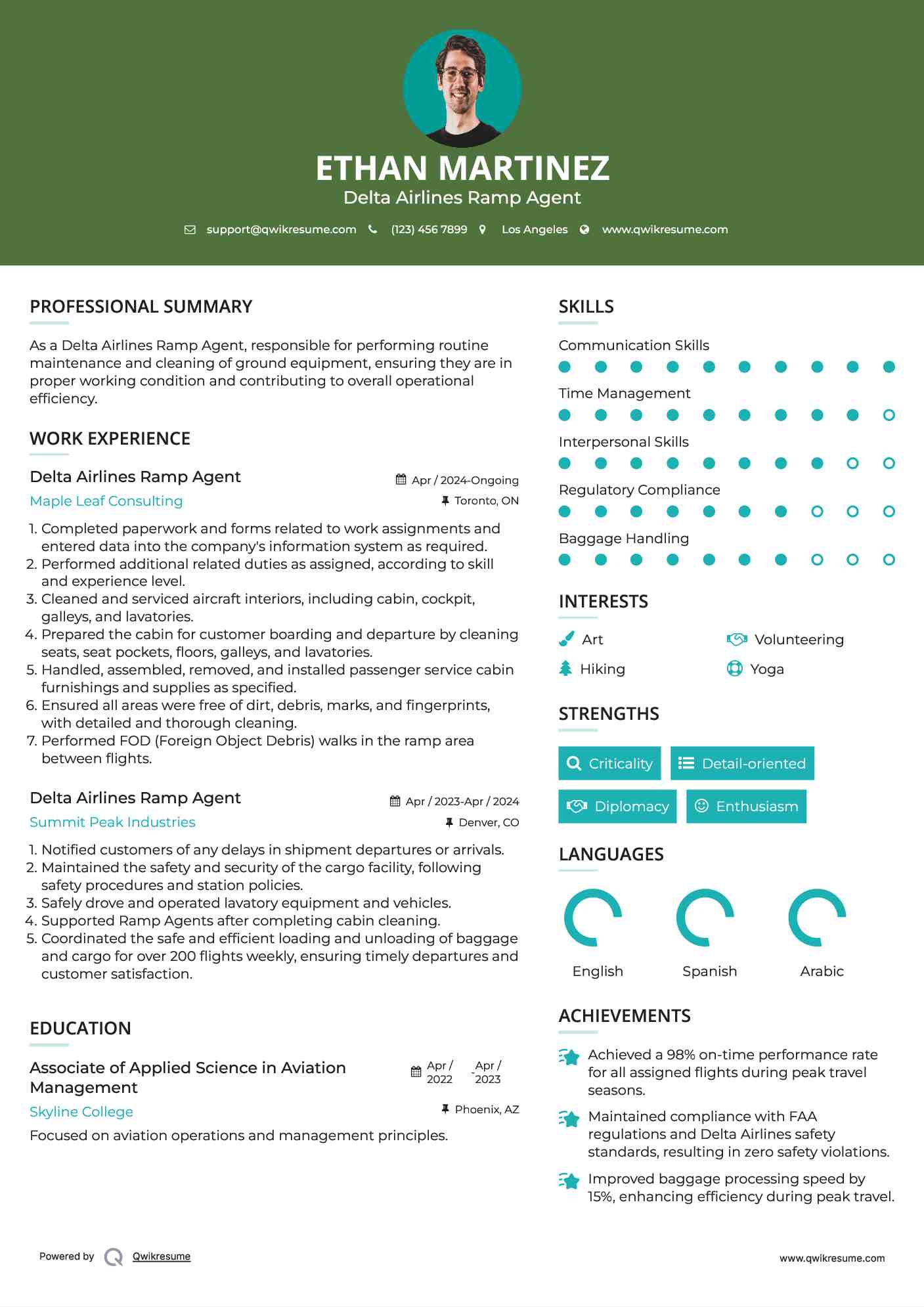 Delta Airlines Ramp Agent Resume Sample