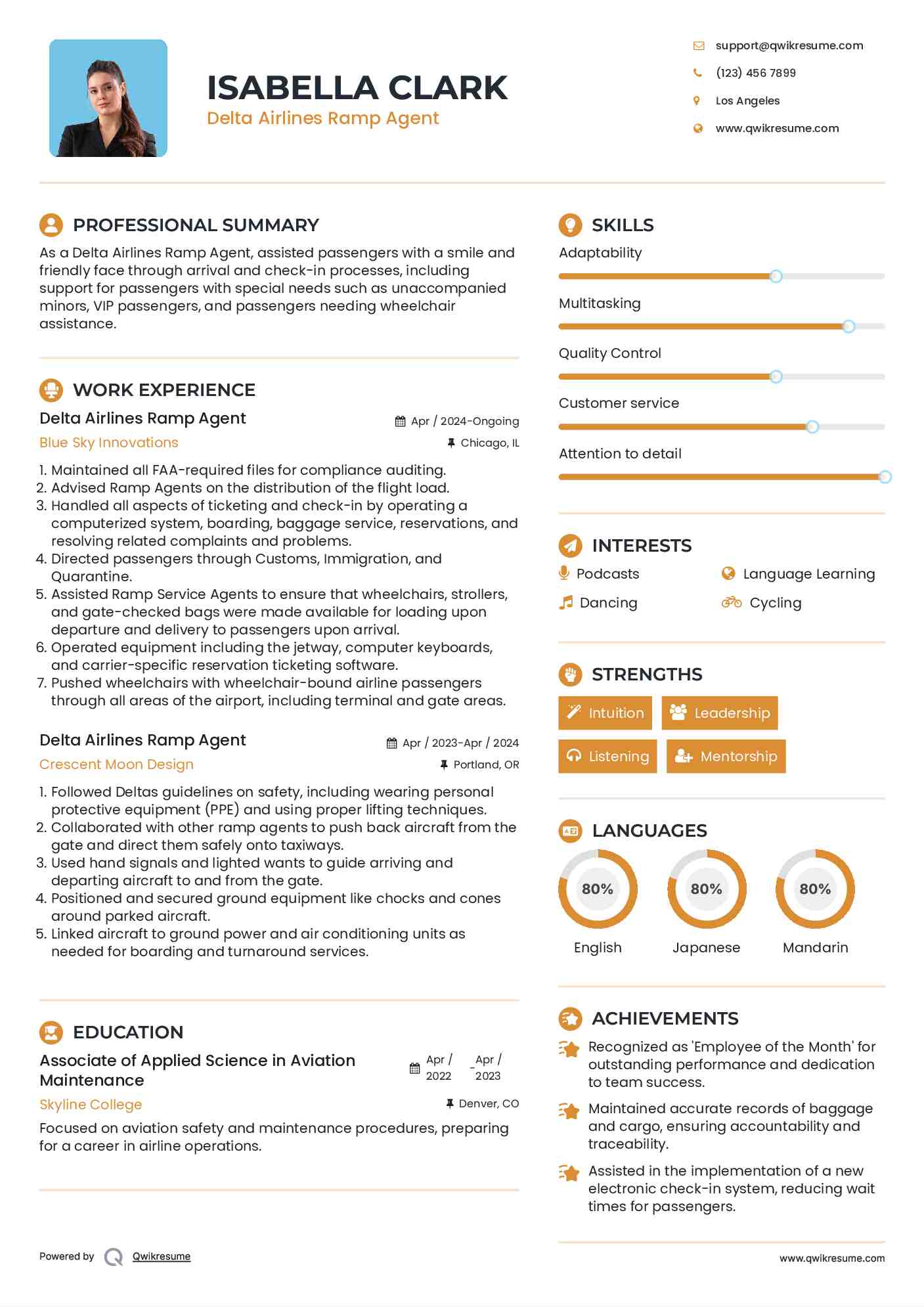 Delta Airlines Ramp Agent Resume Model