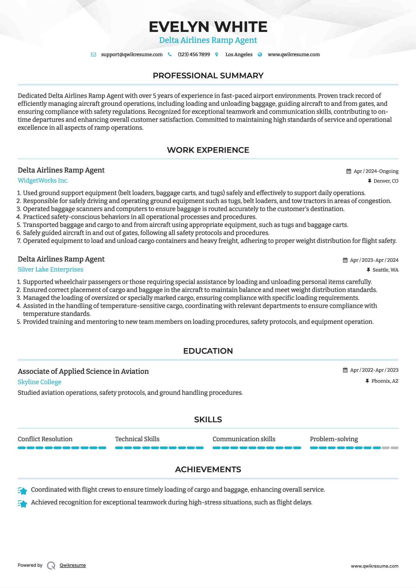 Delta Airlines Ramp Agent Resume Model