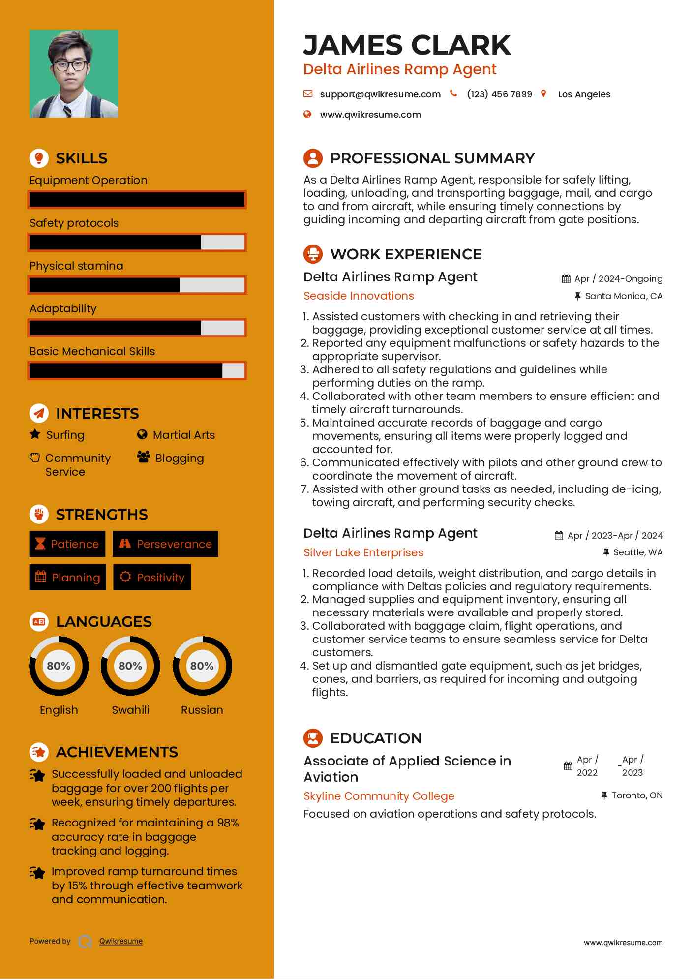 Delta Airlines Ramp Agent Resume Template