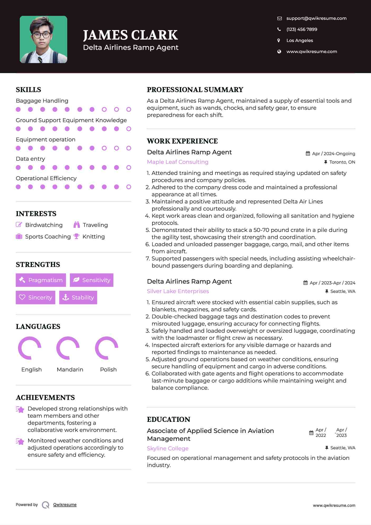 Delta Airlines Ramp Agent Resume Model