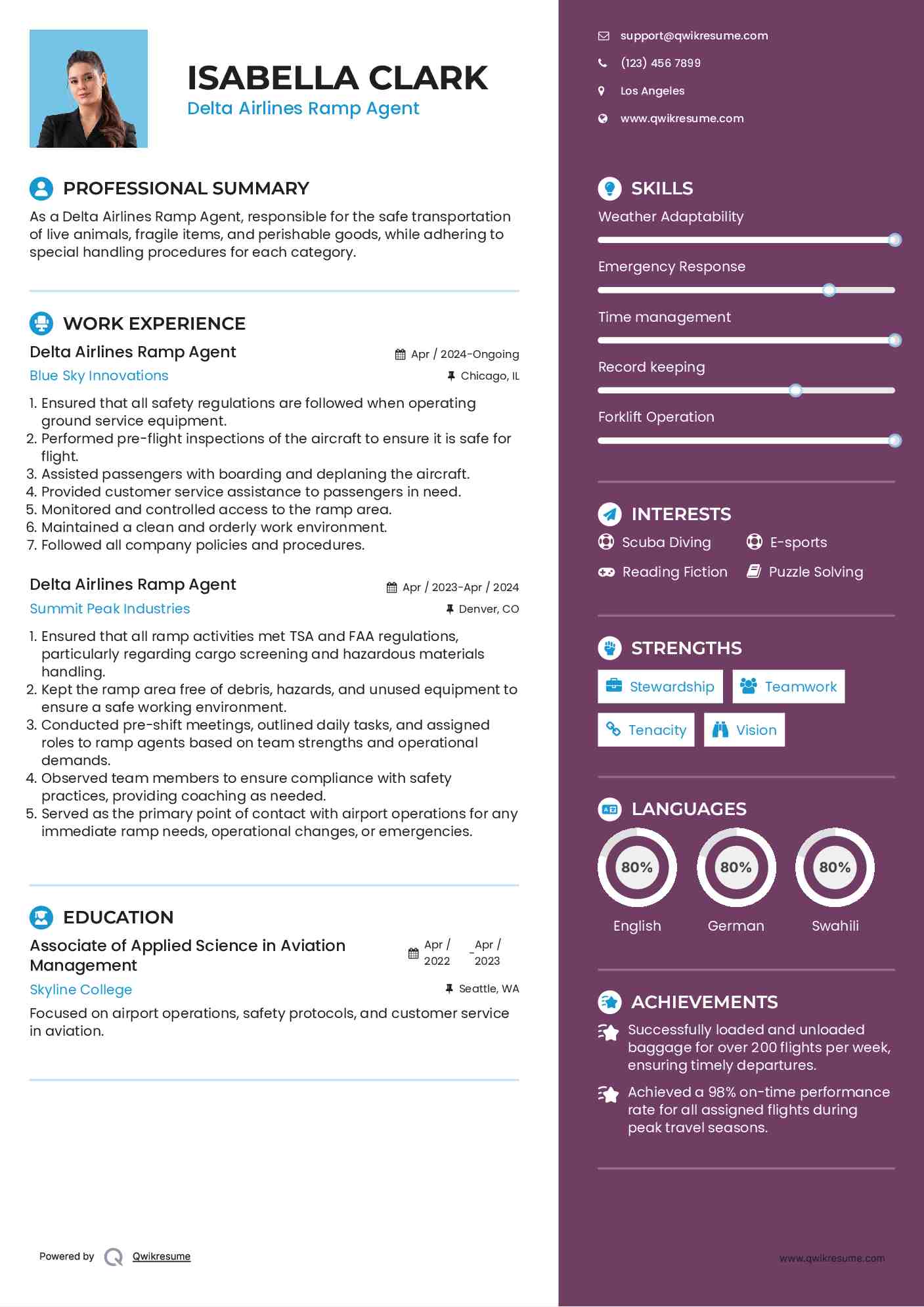 Delta Airlines Ramp Agent Resume Format