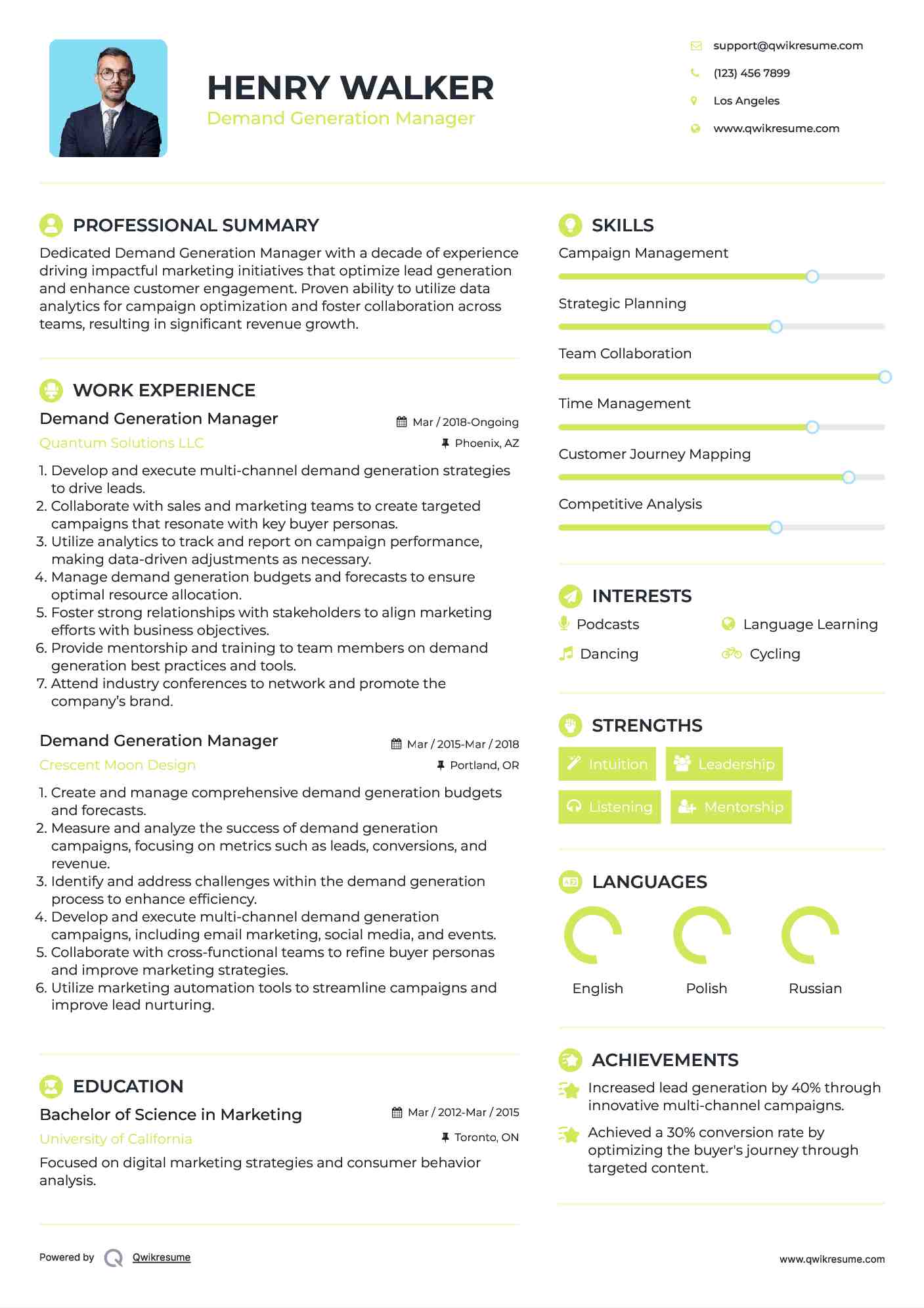 Demand Generation Manager Resume Template