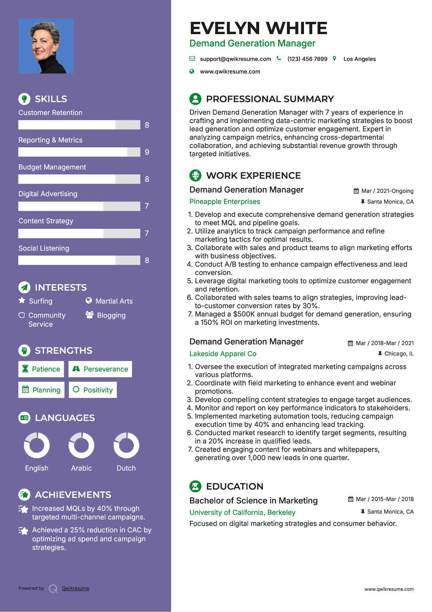 Demand Generation Manager Resume Sample