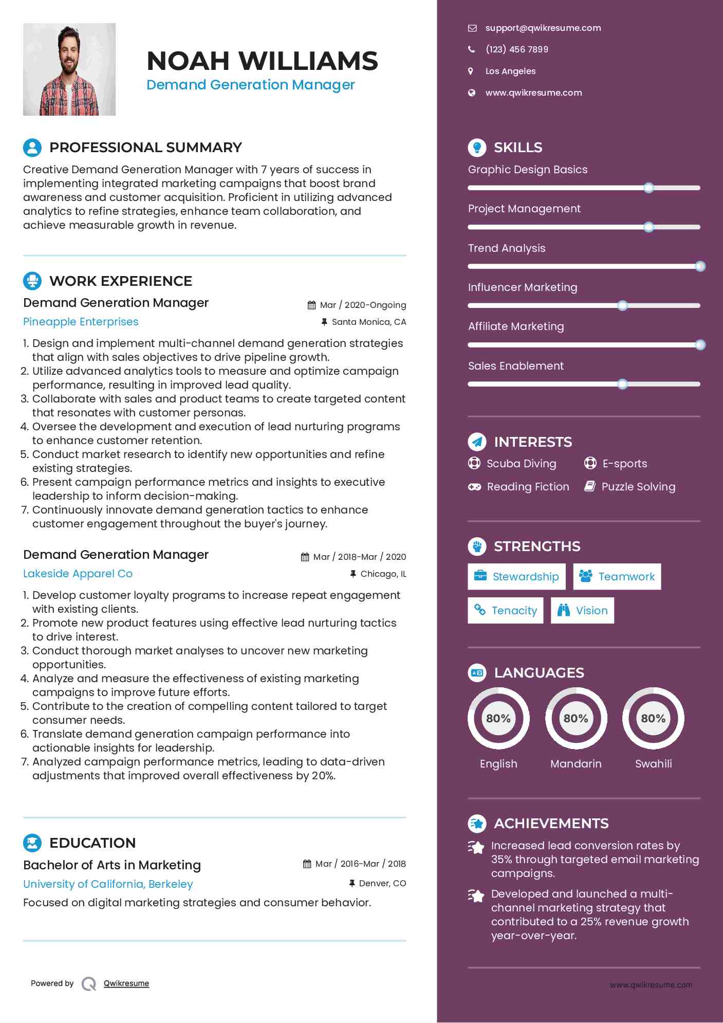 Demand Generation Manager Resume Sample