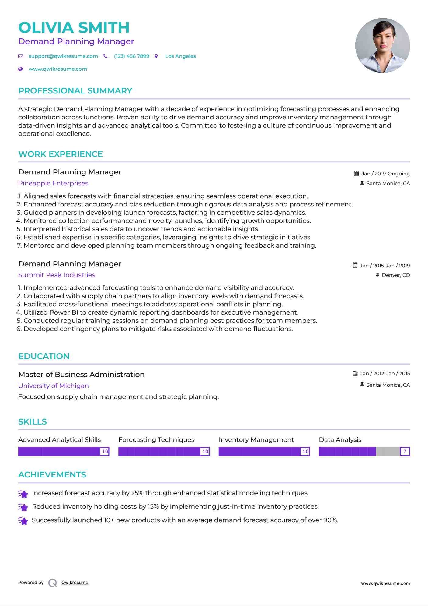 Demand Planning Manager Resume Example
