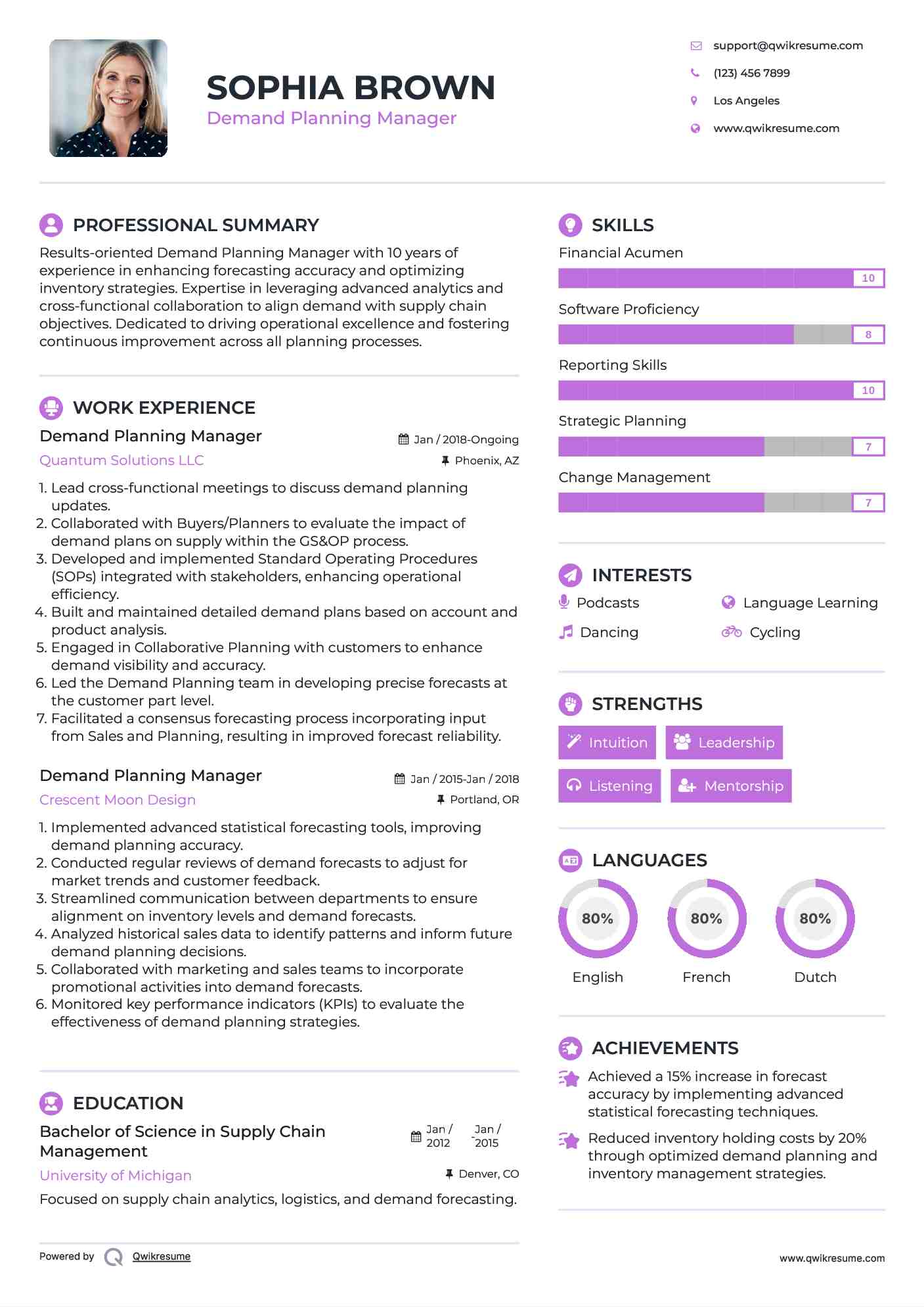 Demand Planning Manager Resume Template