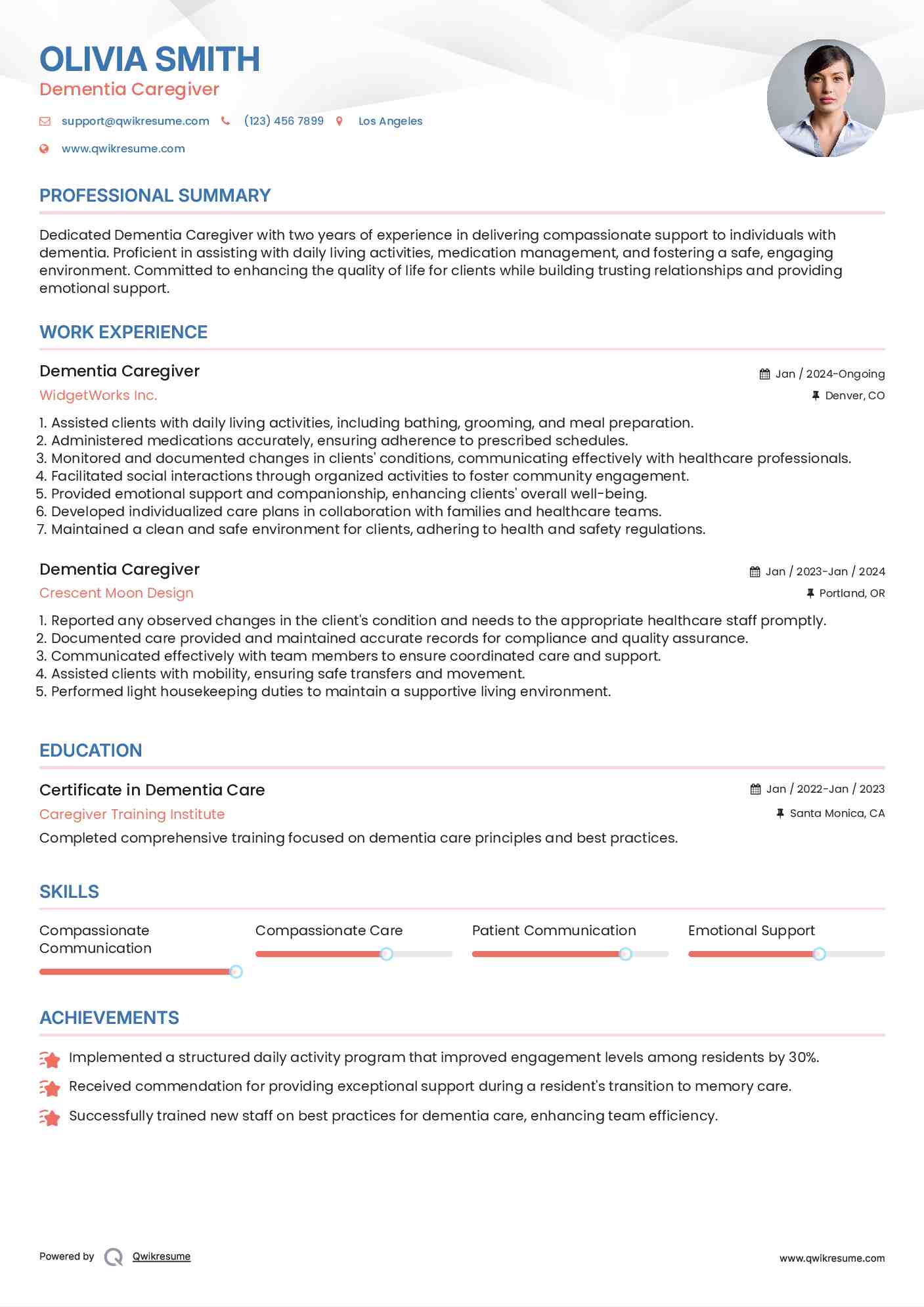 Dementia Caregiver Resume Format