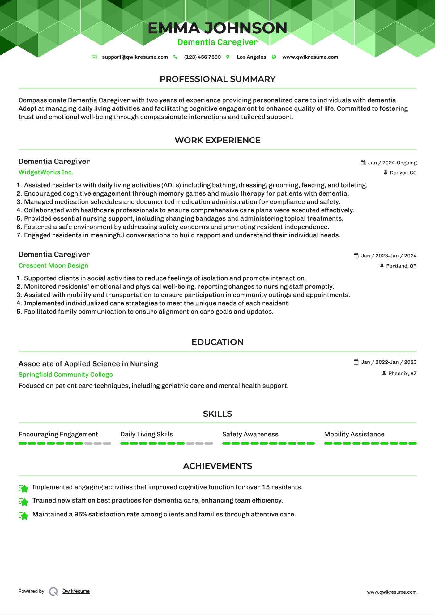 Dementia Caregiver Resume Template