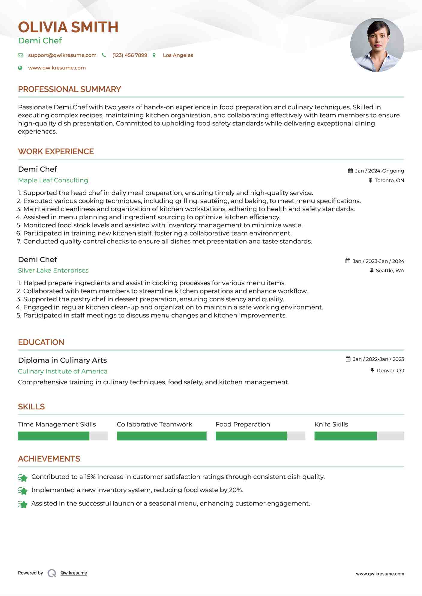 Demi Chef Resume Format