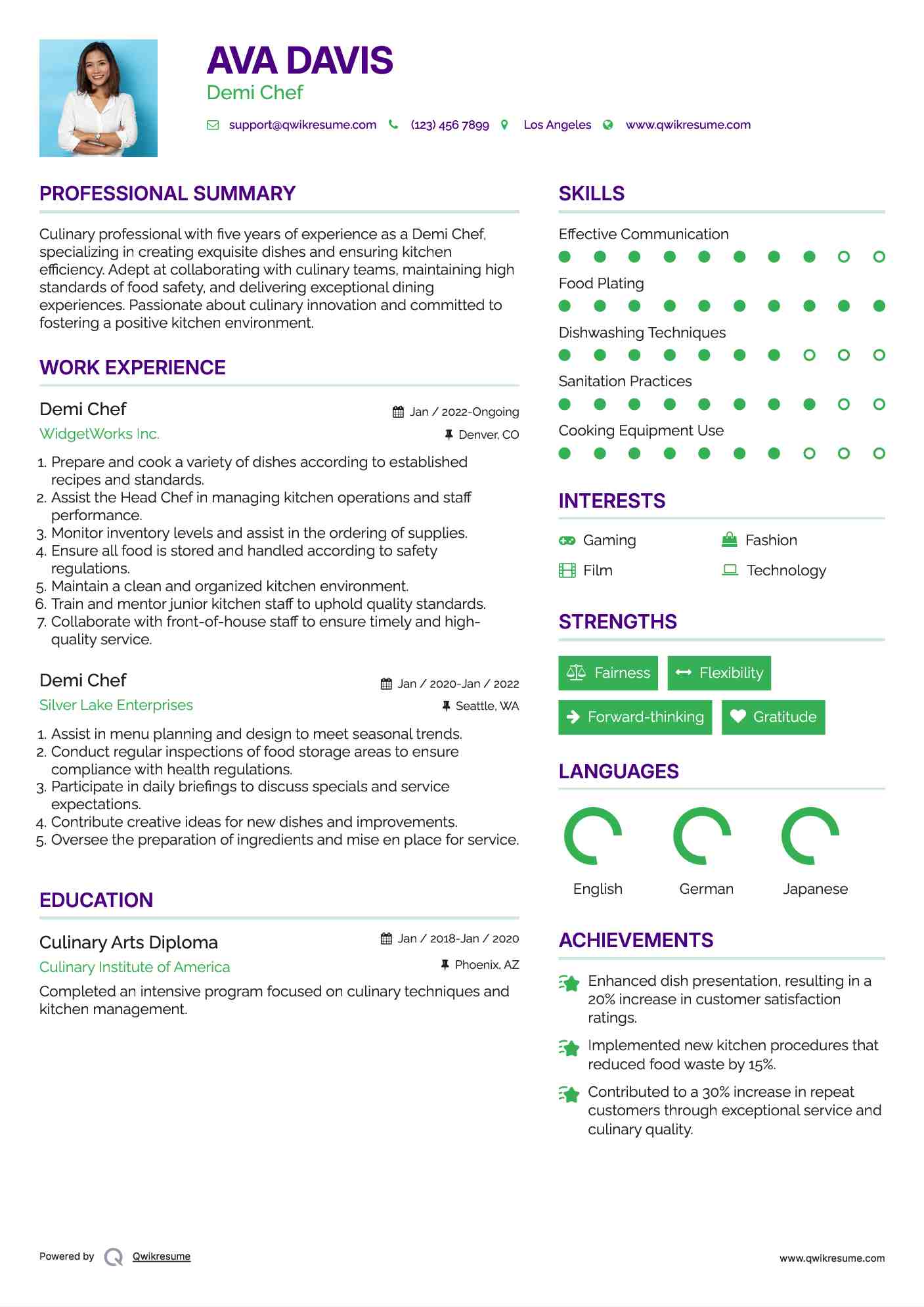 Demi Chef Resume Sample