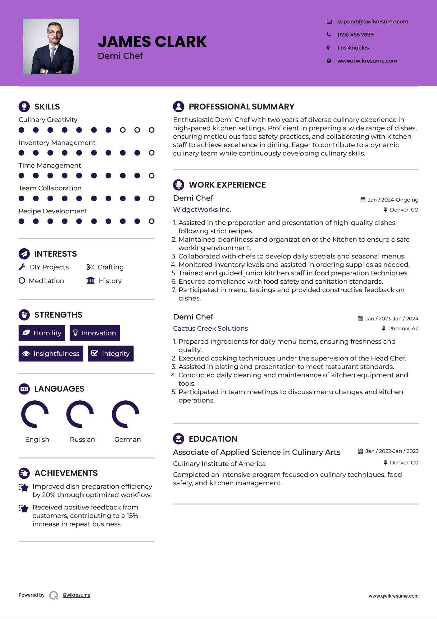 Demi Chef Resume Format
