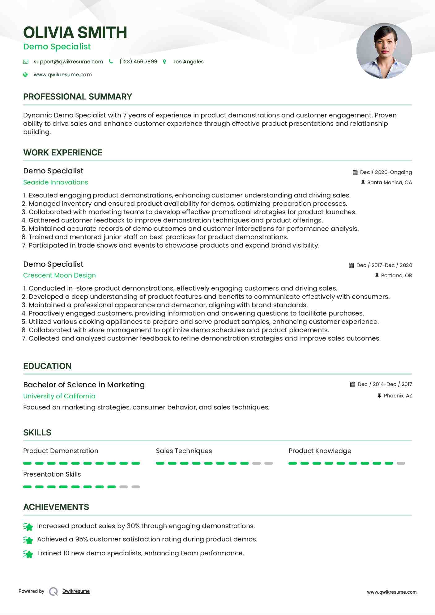 Demo Specialist Resume Template