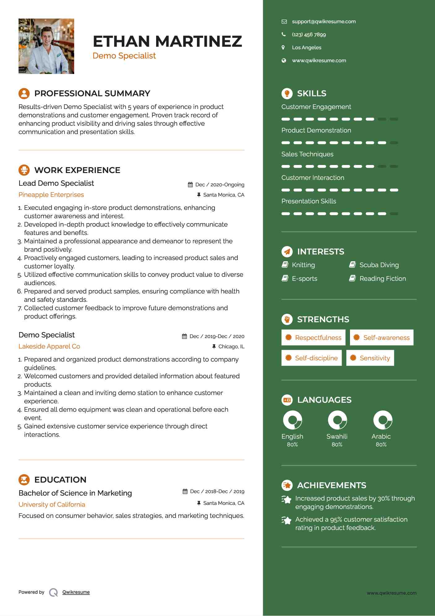 Lead Demo Specialist Resume Sample