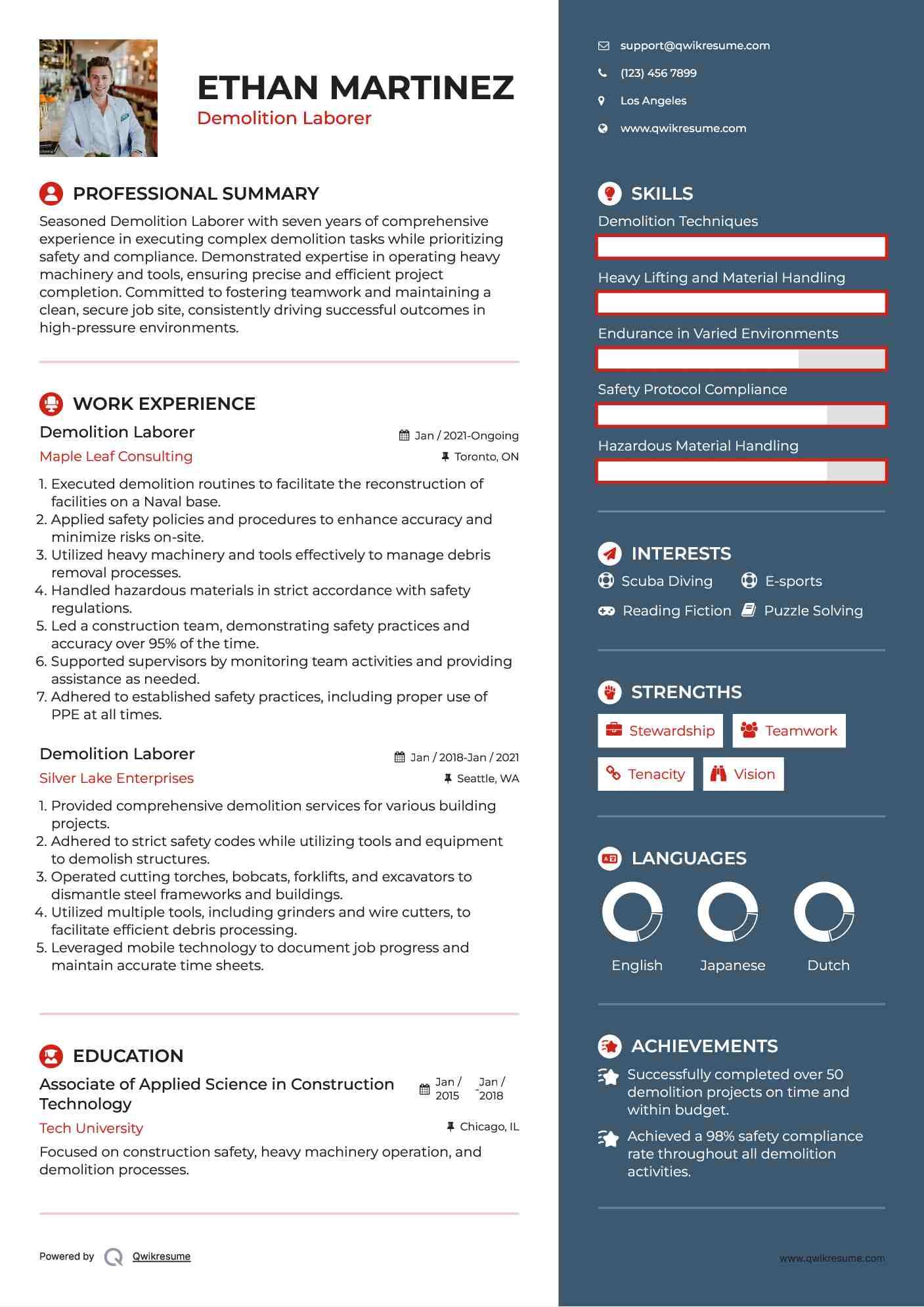 Demolition Laborer Resume Model