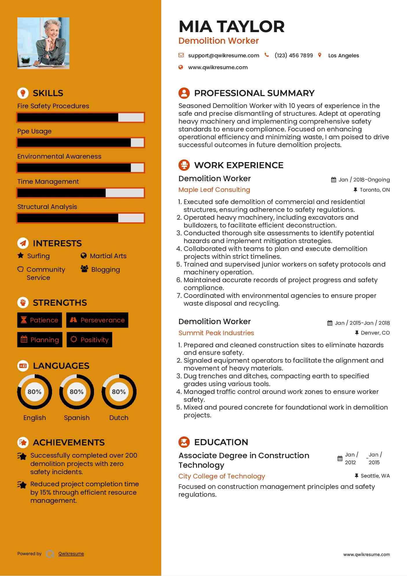 Demolition Worker Resume Model
