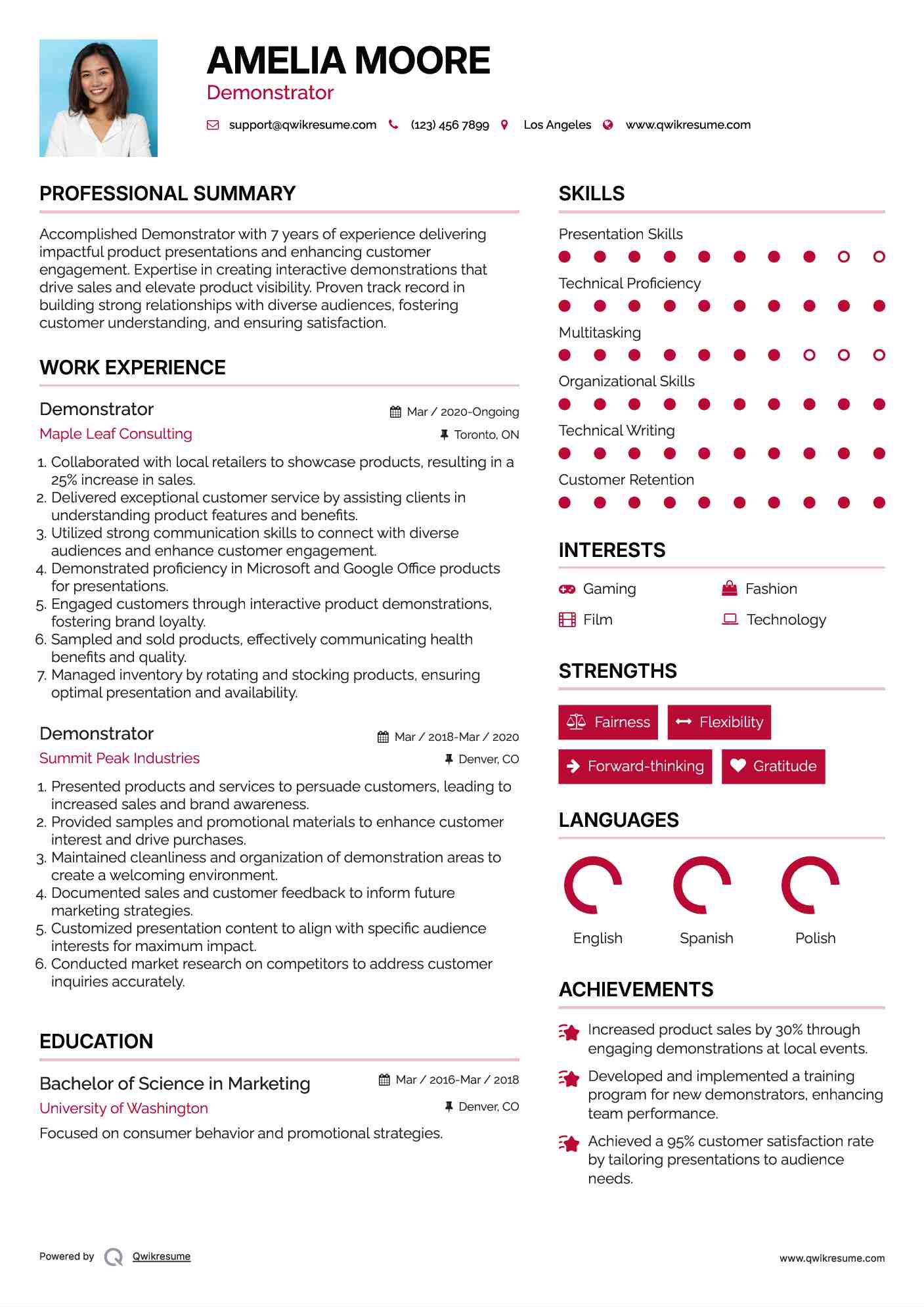 Demonstrator Resume Sample