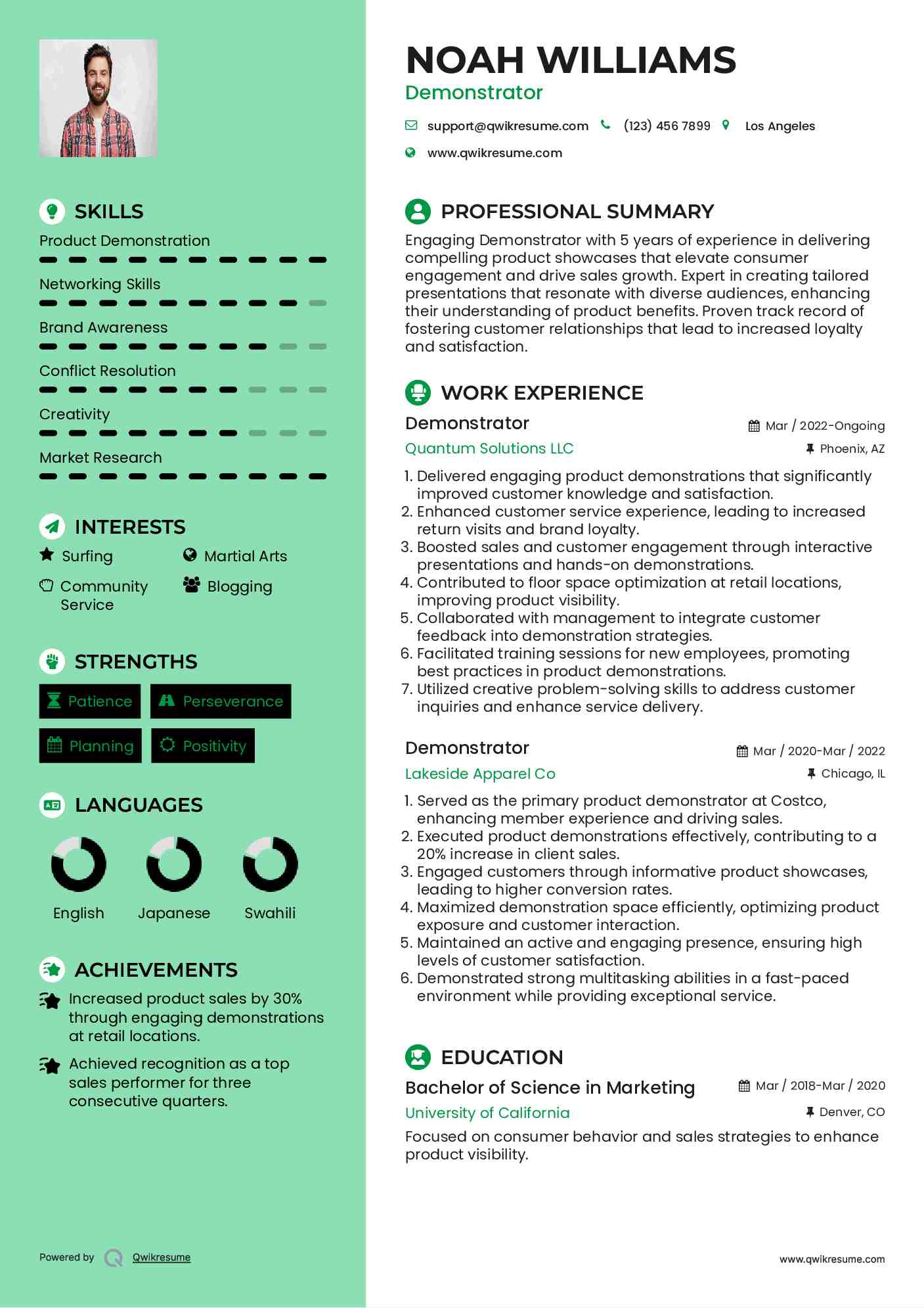 Demonstrator Resume Model